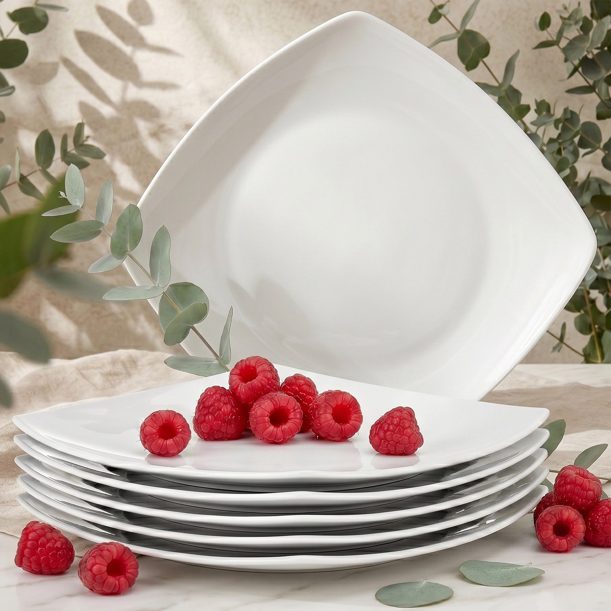 KONSIMO® Teller-Set CARLINA Speiseteller Geschirr-Set (6-tlg), 6 Personen, Porzellan, Spulmachinen- und Mikrowellengeeignet, quadratisch