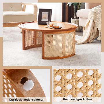 HAUSS SPLOE Couchtisch 70x70x34 cm Couchtisch aus hochwertiger Eiche mit Rattandetails, Oak