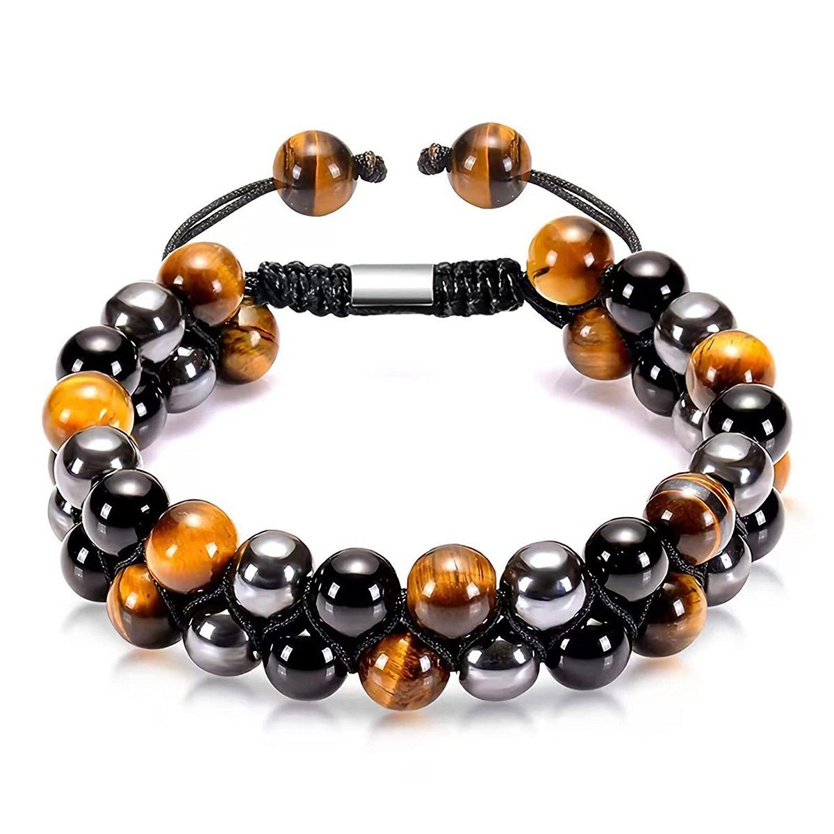 yozhiqu Bettelarmband Perlenrad-Armbänder für Herren und Damen, Doppeltes Heilperlenarmband, Hämatit-Obsidian-Tigerauge-Stein-Armband