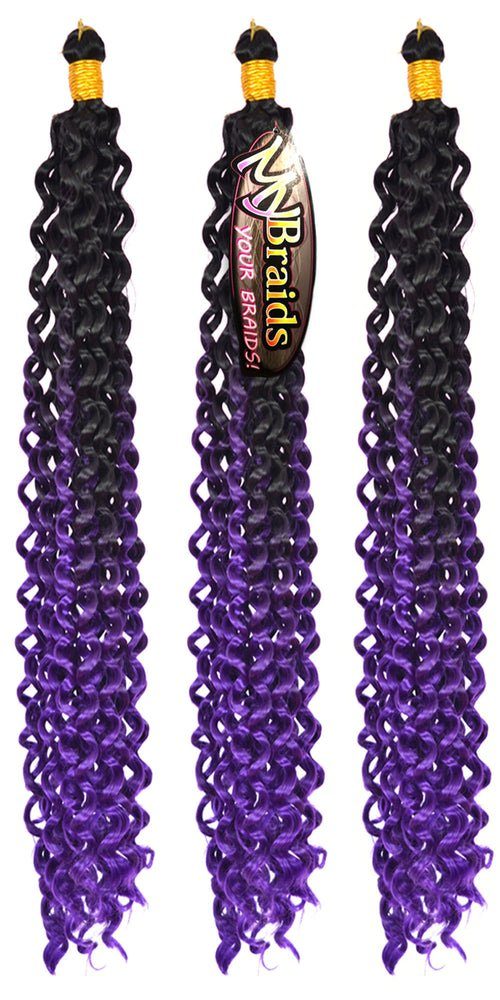 MyBraids YOUR BRAIDS! Kunsthaar-Extension Deep Wave Crochet Braids 3er Pack Flechthaar Ombre Zöpfe Wellig 5-WS Schwarz- Violett