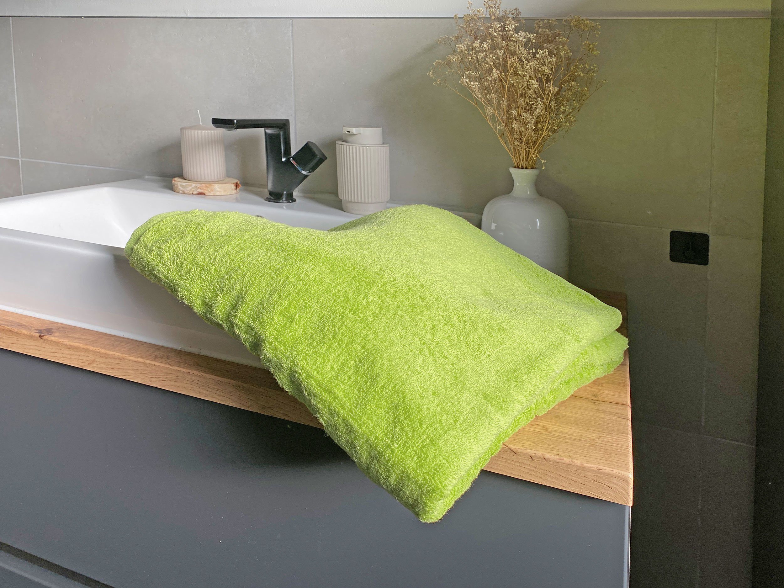 Duschtücher, Walkfrottier ZOLLNER (3-St), vom 70 Hotelwäschespezialisten apfelgrün Baumwolle, 100% x cm, 140