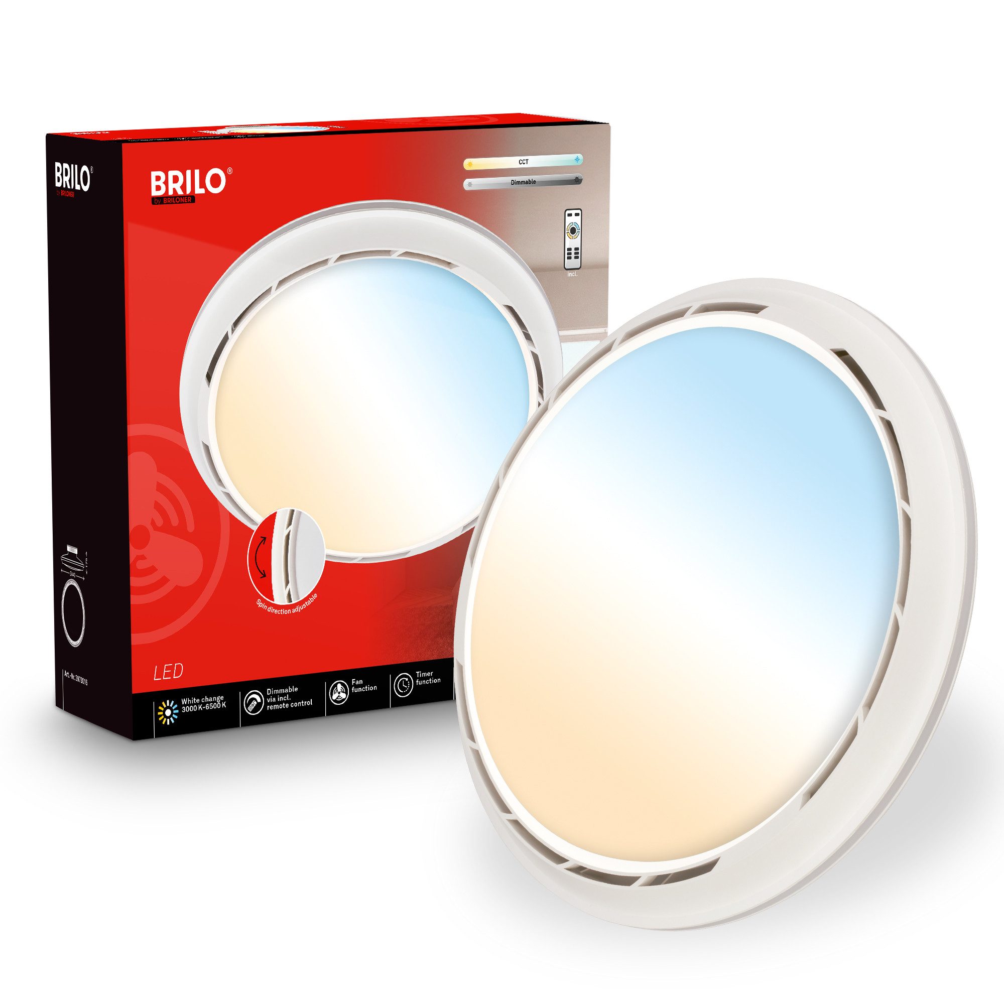 Briloner Leuchten LED Deckenleuchte Deckenventilator mit Licht CCT Fernbedienung Dimmbar, LED fest integriert, 6500K - Kaltweiß, 4000K - Neutralweiß, 3000K - Warmweiß, CCT Farbtemperatursteuerung - Warmweiß / Neutralweiß / Kaltweiß, 5500-6500K - Tageslichtweiß, 44x17,5 cm, Schlafzimmer, Wohnzimmer, Esszimmer, Flur, Küche