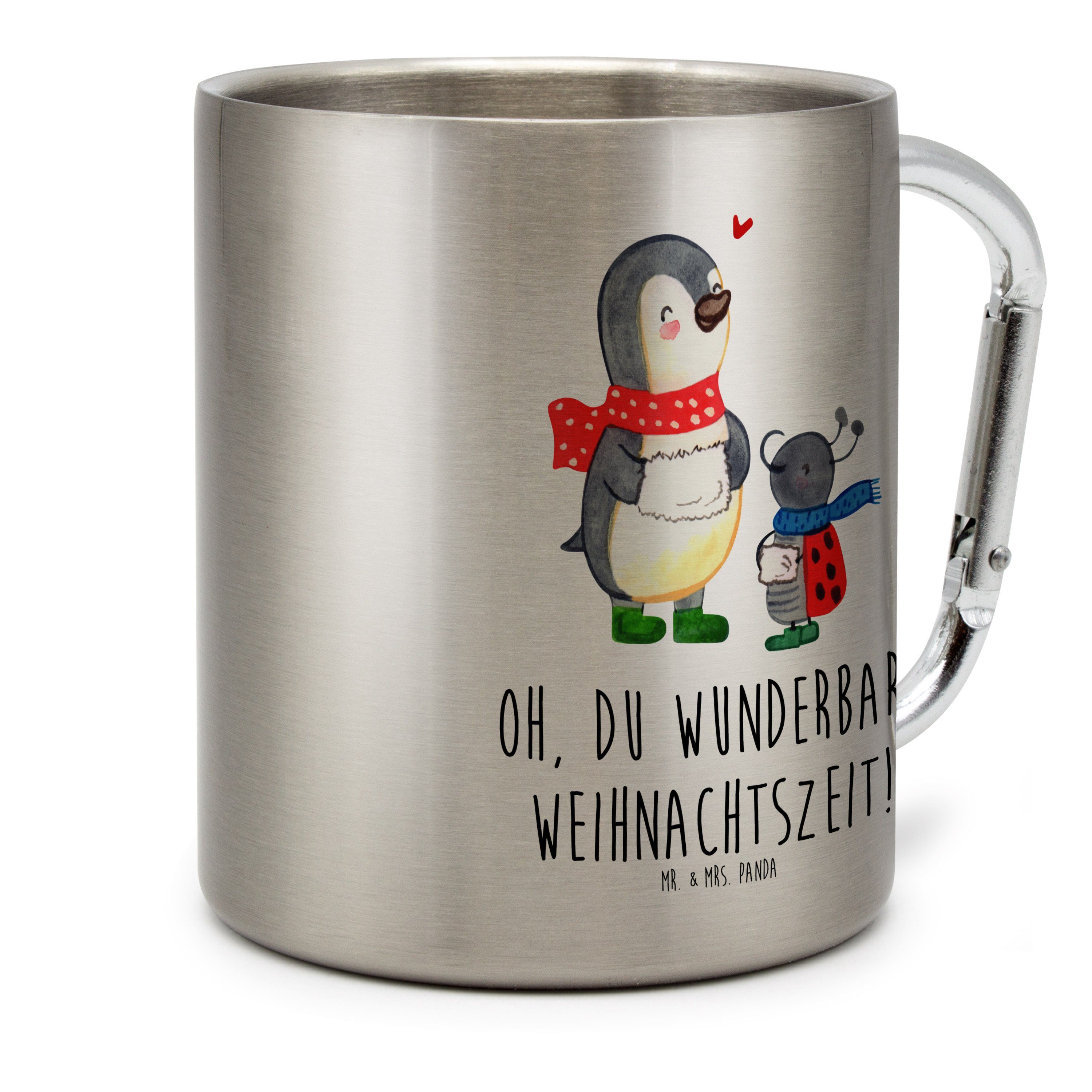 Mr. & Mrs. Panda Tasse Smörle Winterzeit - Transparent - Geschenk, Weihnachtsgruß, Edelstahl, Edelstahl