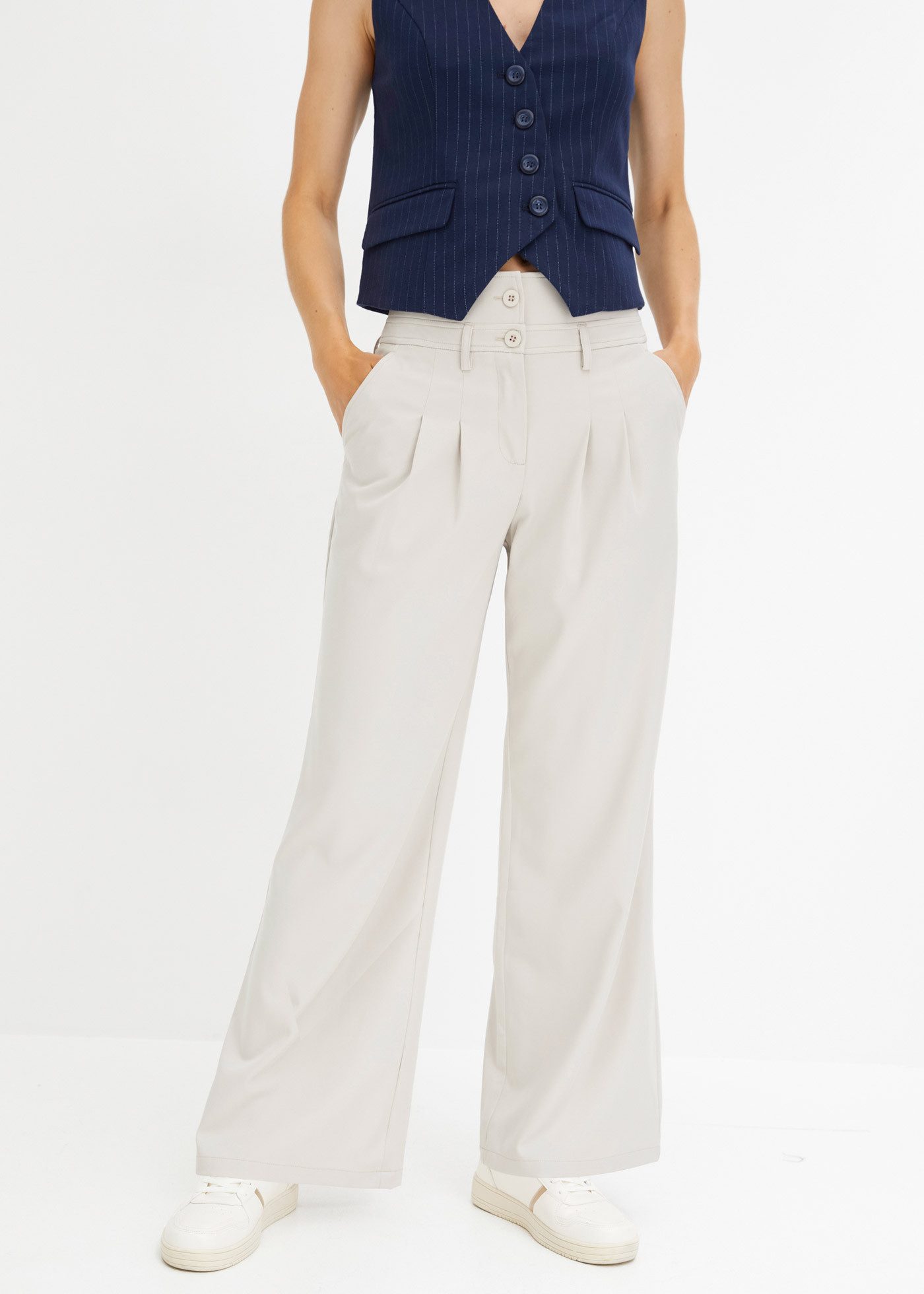 bonprix Stoffhose aus Polyester und Elasthan, hohes Bunddesign, Slim Fit Pa günstig online kaufen