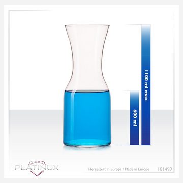 PLATINUX Karaffe 2x Karaffen, (2 Stück), 600ml (max 1100ml) Wasserkaraffe Wasserkrug Glaskanne Getränkekaraffe