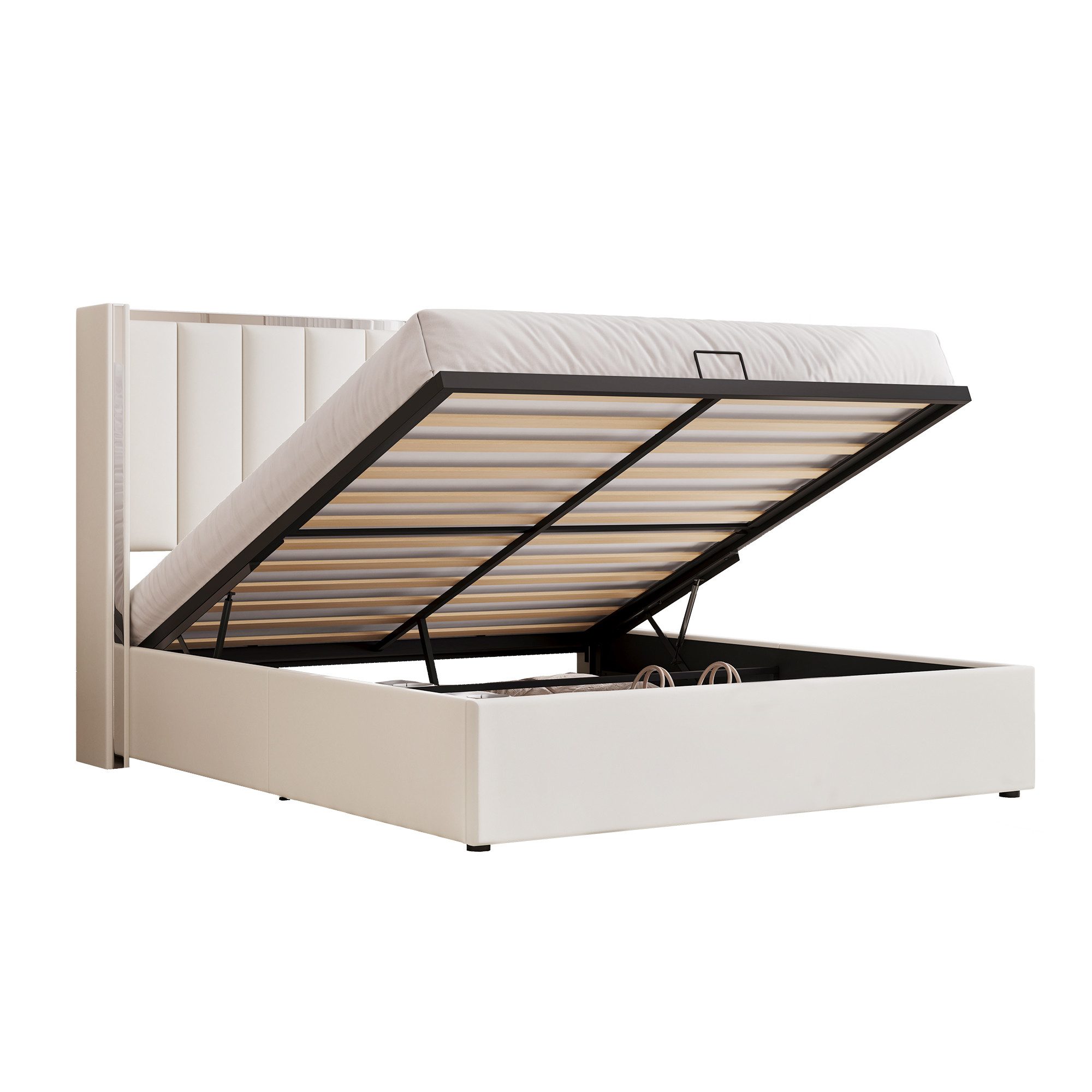 AMERLIFE Polsterbett Hydraulisches Stauraumbett, 115 cm Wingback-Kopfteil aus Samt (Ohne Matratze), Luxuriöses Samtpolsterbett Jugendbett Doppelbett, 160x200cm