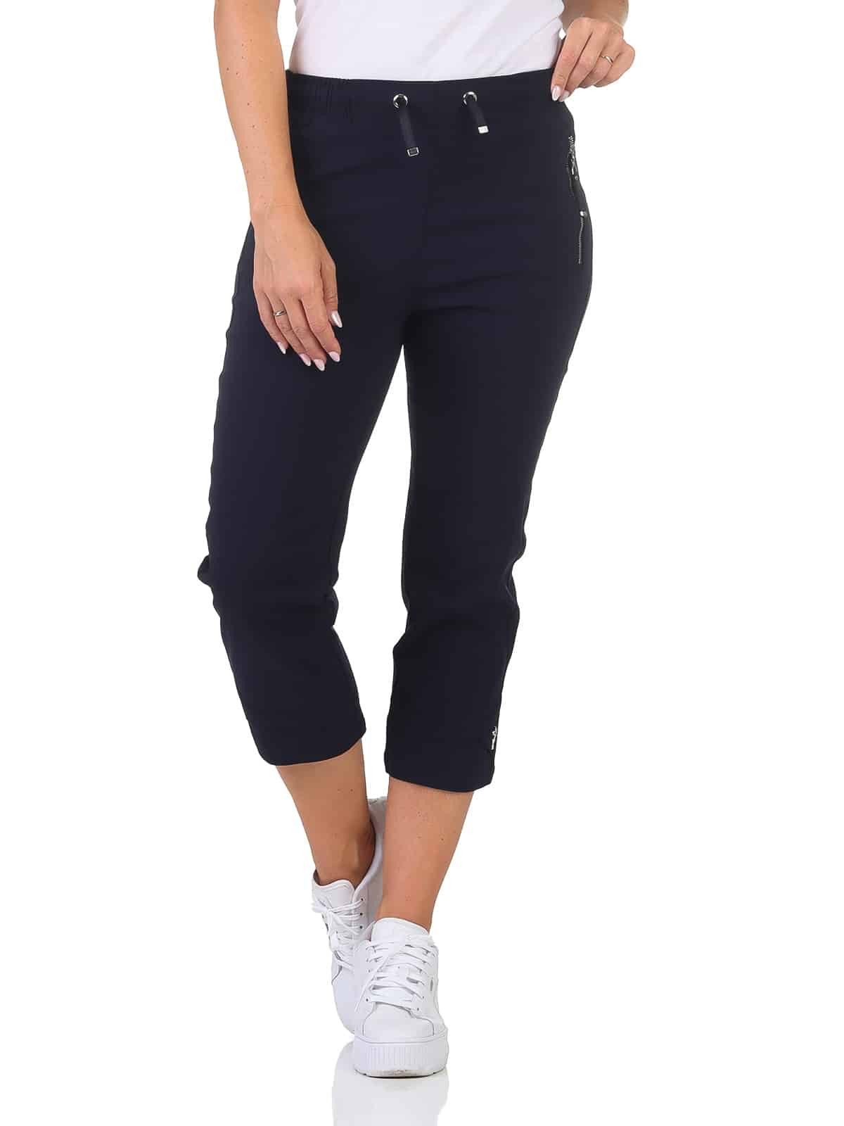 Alica Collection 7/8-Hose Sommerhose Damen Kurzgröße Caprihose Stretch Chinohose Kurzgröße, elastischer Gummibund mit Kordelzug