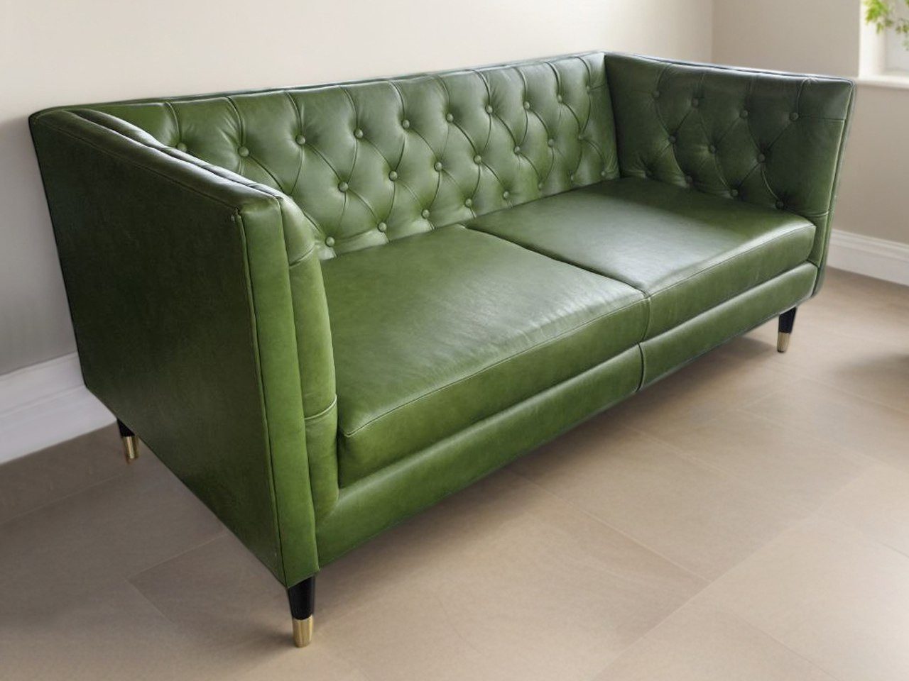 JVmoebel Chesterfield-Sofa Chesterfield Sofa 3 Sitzer Grün Couch Garnitur Leder Sofort, 1 Teile, Made in Europa