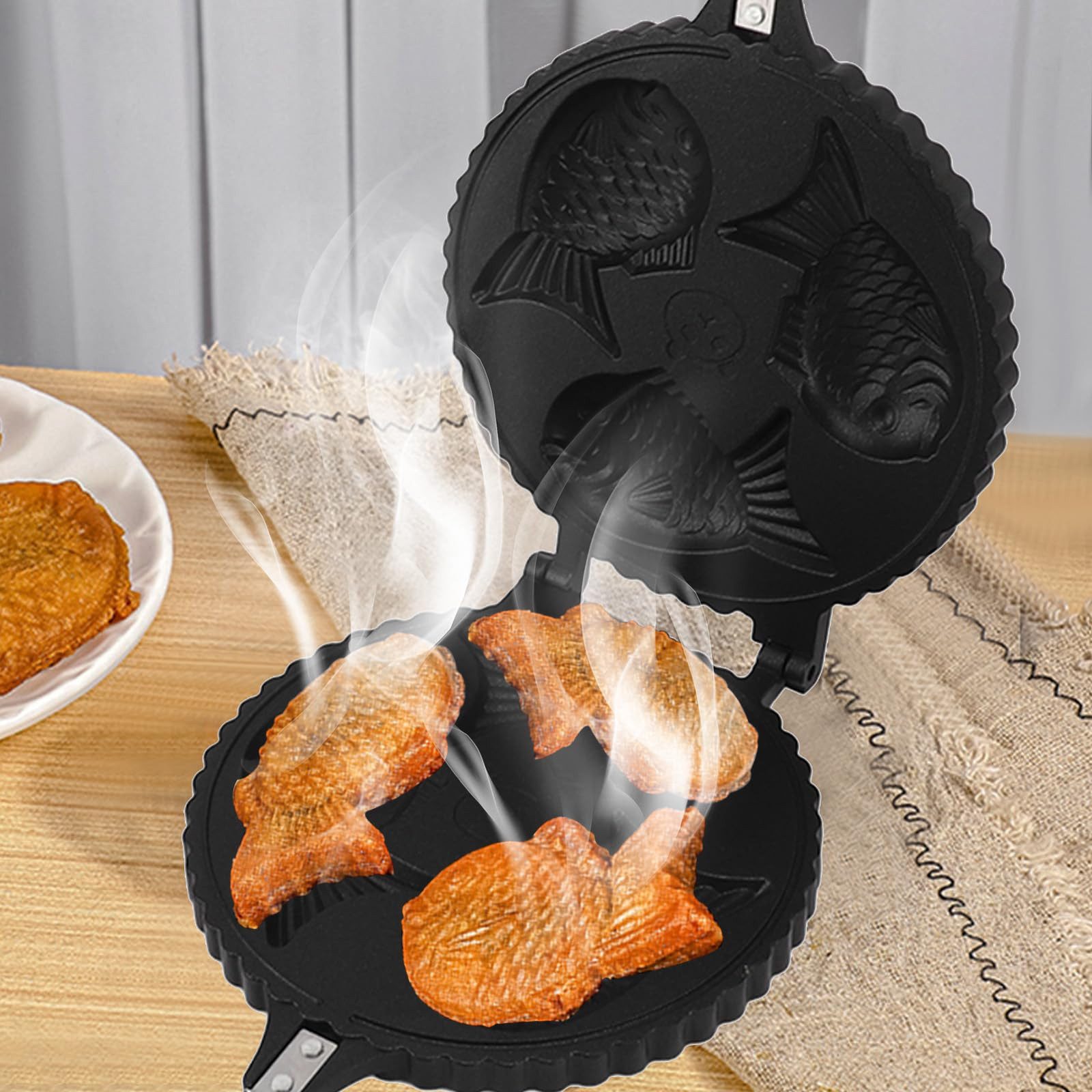 FOUORTUNATE-BEE Backstein Taiyaki Form Fischwaffeleisen Antihaft Backform für Taiyaki, Für Küche Camping Reisen Café Dessert und Kuchenzubereitung – Bild 2 von 5