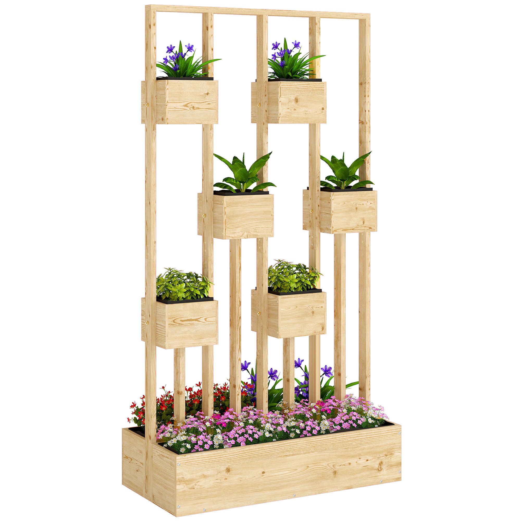 Outsunny Hochbeet mit Rankgitter, Körbe (Pflanzkübel, 1 St., Holz Pflanzkasten), für Kletterpflanzen Korbpflanzen, Blumen