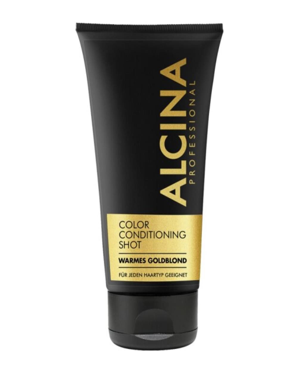 ALCINA Haarspülung ALCINA Color Conditioning Shot in Farbe gold (150 ml), Packung, Pflegt glanzloses Haar und lässt verblassende Farben strahlen.