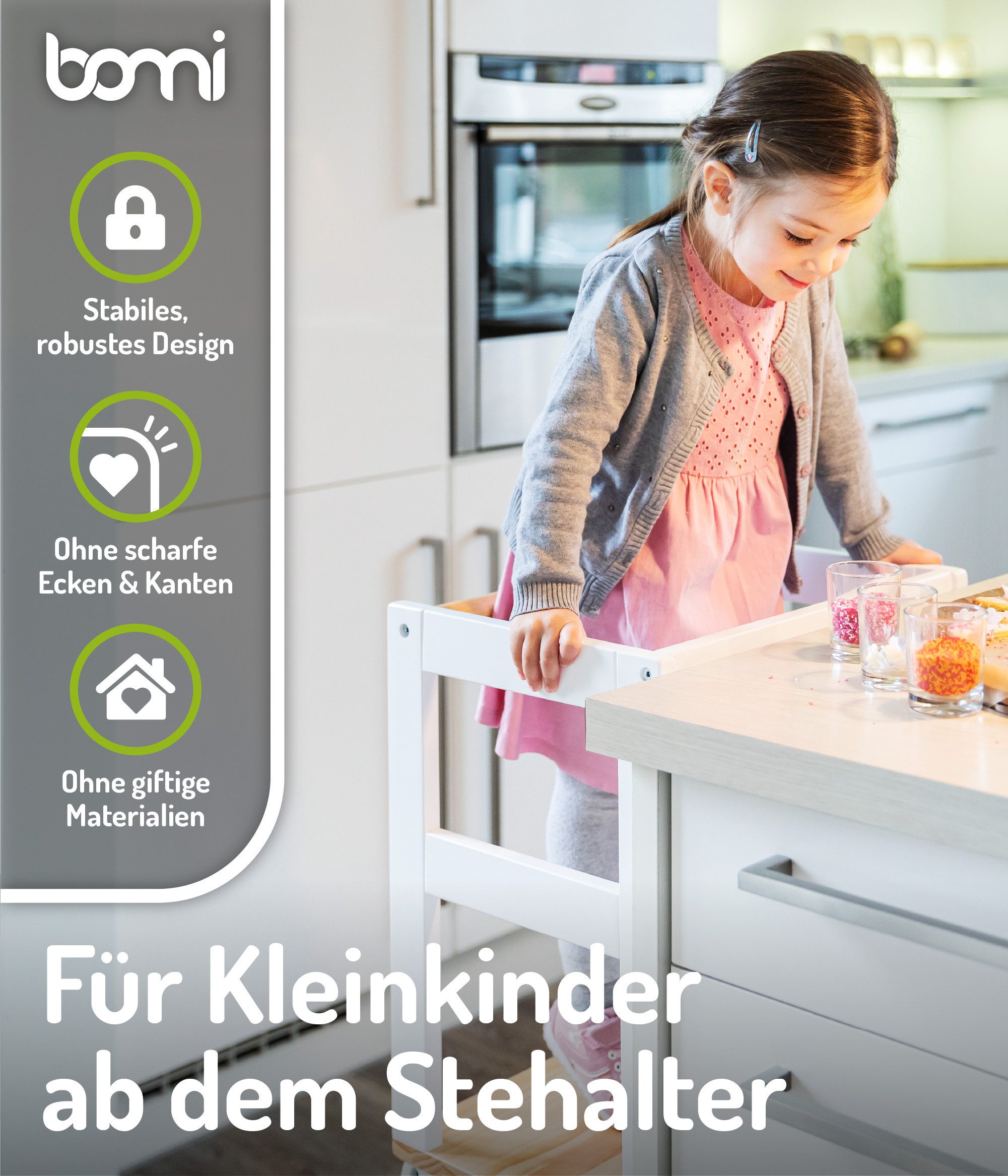 BOMI Stehhilfe Montessori Lernturm Swubi (sicherer Tritthocker, Lernturm für Kinder, 1 St), Montessori Kinder Schemel Kinderhocker aus Holz – Bild 3 von 5