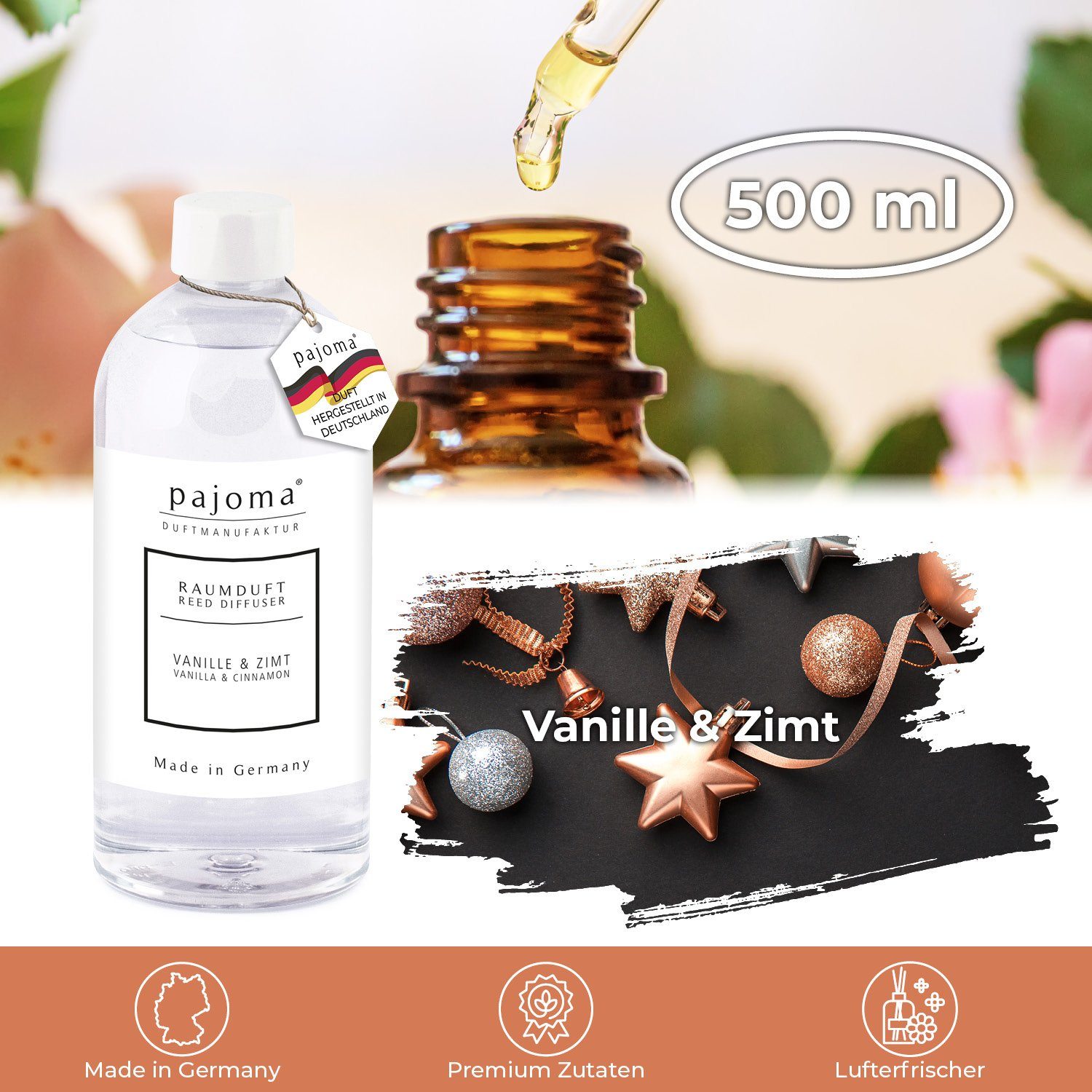 Zimt, Raumduft-Behälter Nachfüller & 500 pajoma® Vanille Raumduft-Nachfüllflasche Vanille-Zimt für ml,