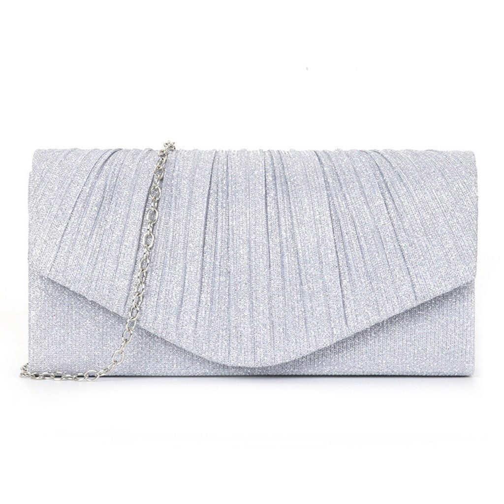 nsihing Clutch Damen Clutch, Glitzer Abendtasche mit Abnehmbarer Schulterkette, Elegante Umhängetasche mit Plissee Design für Party, Hochzeit & Abend
