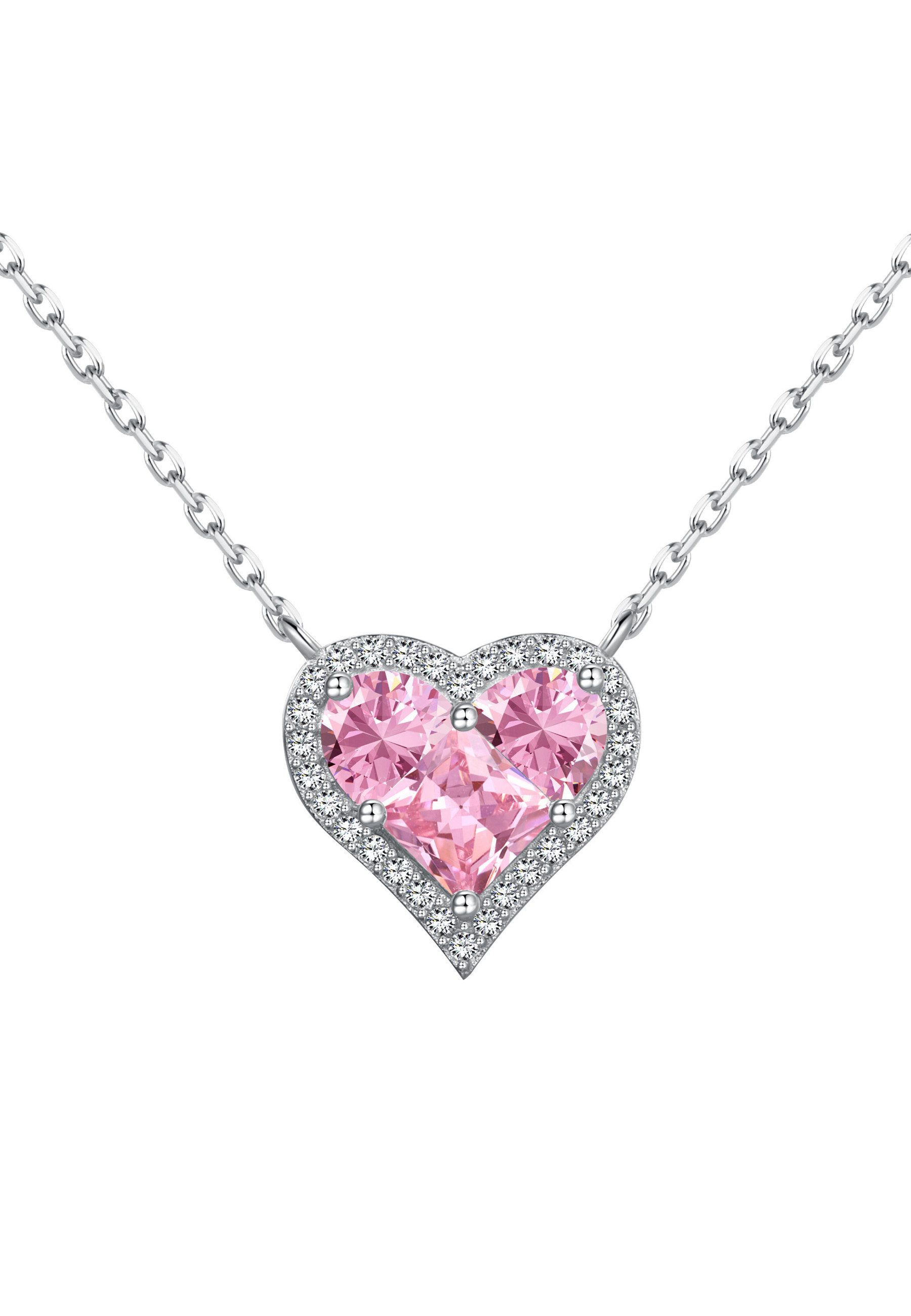 BRELLATO Herzkette Glanz Herz-Anhänger Geschenk-Idee Frau Freundin Mutter (inkl. Geschenk-box, Damen-Schmuck Herzkette mit Zirkon Crystal Liebes-Symbol, 1-tlg., Kette zum Muttertag, Valentinstag, Ostern, Jahrestag, Weihnachten), Herz-Collier, Sterling Silber 925 Weißgold o. Gelb-Gold, Zirkonia