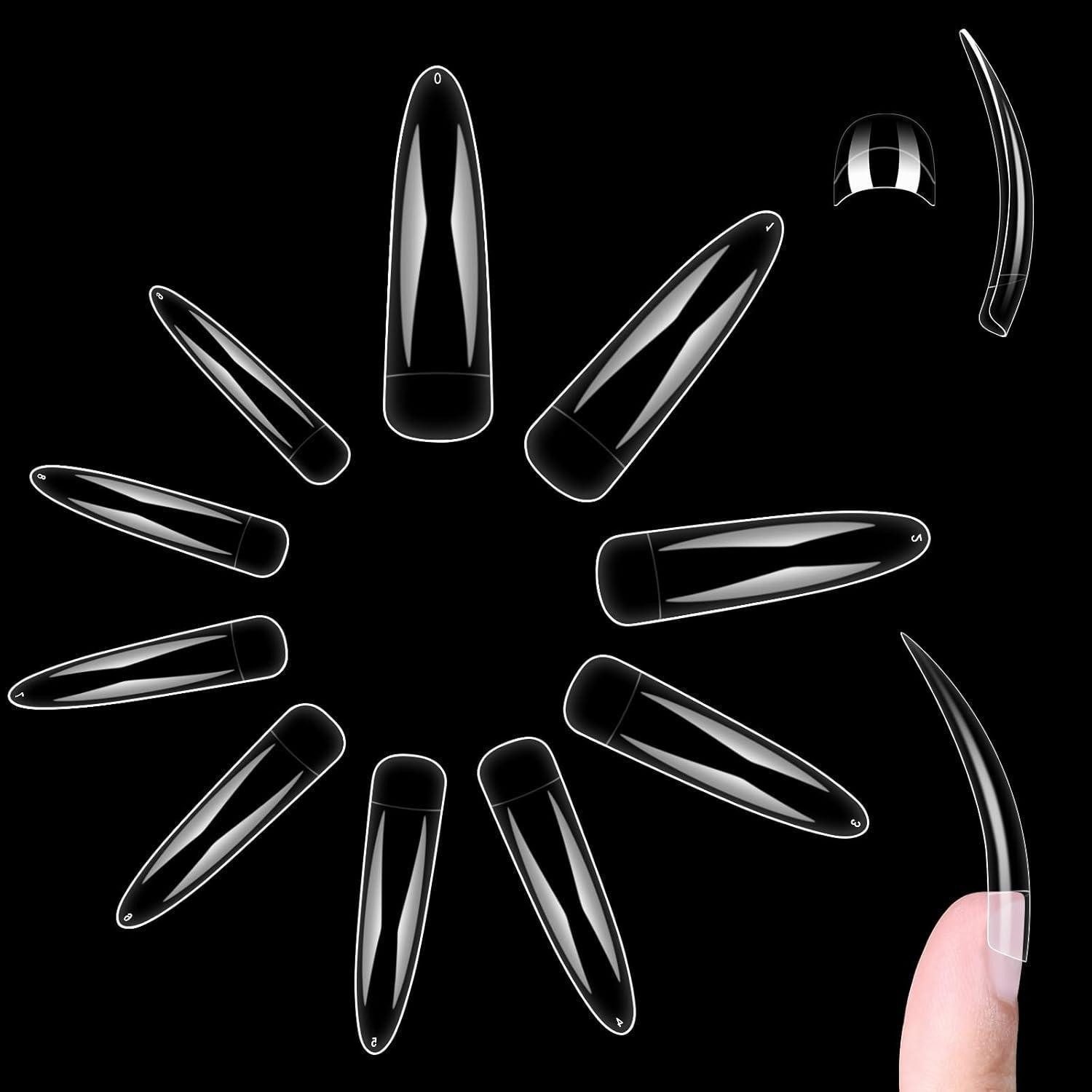LuxusKollektion Kunstfingernägel Nagelspitzen Stiletto XXL Clear Extra Long Curved Stiletto Nail Tips