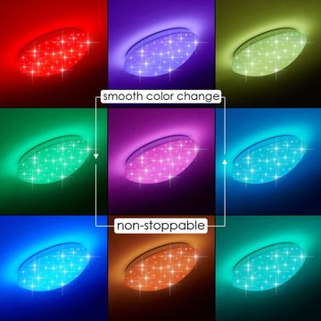hofstein Deckenleuchte »Ovaro« runde Deckenlampe mit RGB Farbwechsler und Fernbedienung, 3000 Kelvin, Glitzereffekt, dimmbar, Sternenhimmeloptik, Nachtlichtfunktion