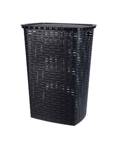 Spetebo Wäschetruhe Kunststoff Wäschekorb Rattan Optik 53 L antrazit (Packung, 1 St., Wäschebox + Deckel), Wäschebox mit Deckel und Tragegriffen