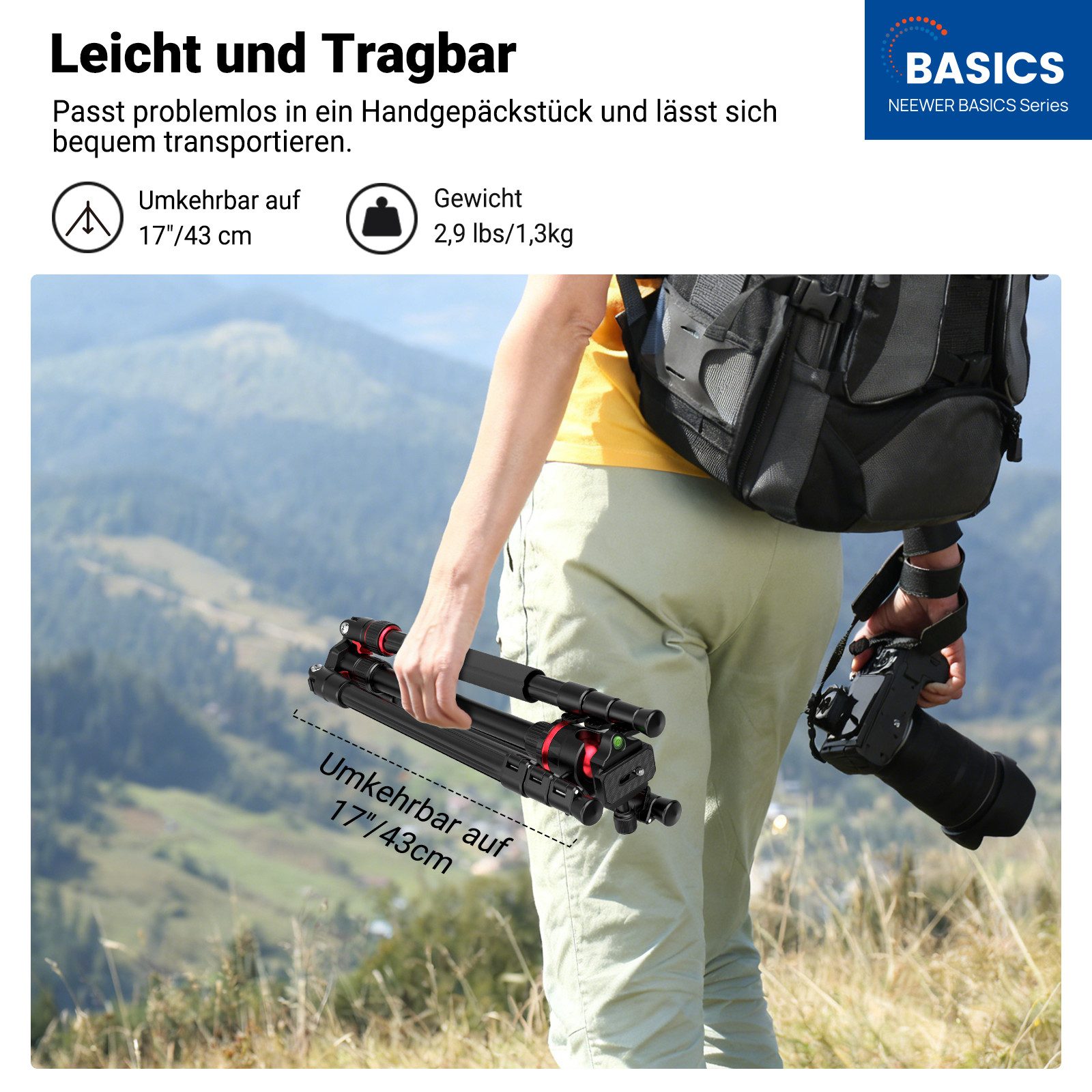 Neewer 182cm Reisestativ Einbeinstativ kompakter Leichter Kamera Stativ Kamerastativ (360° Kugelkopf, Arca Schnellwechselplatte, max. Last 6kg) – Bild 2 von 5