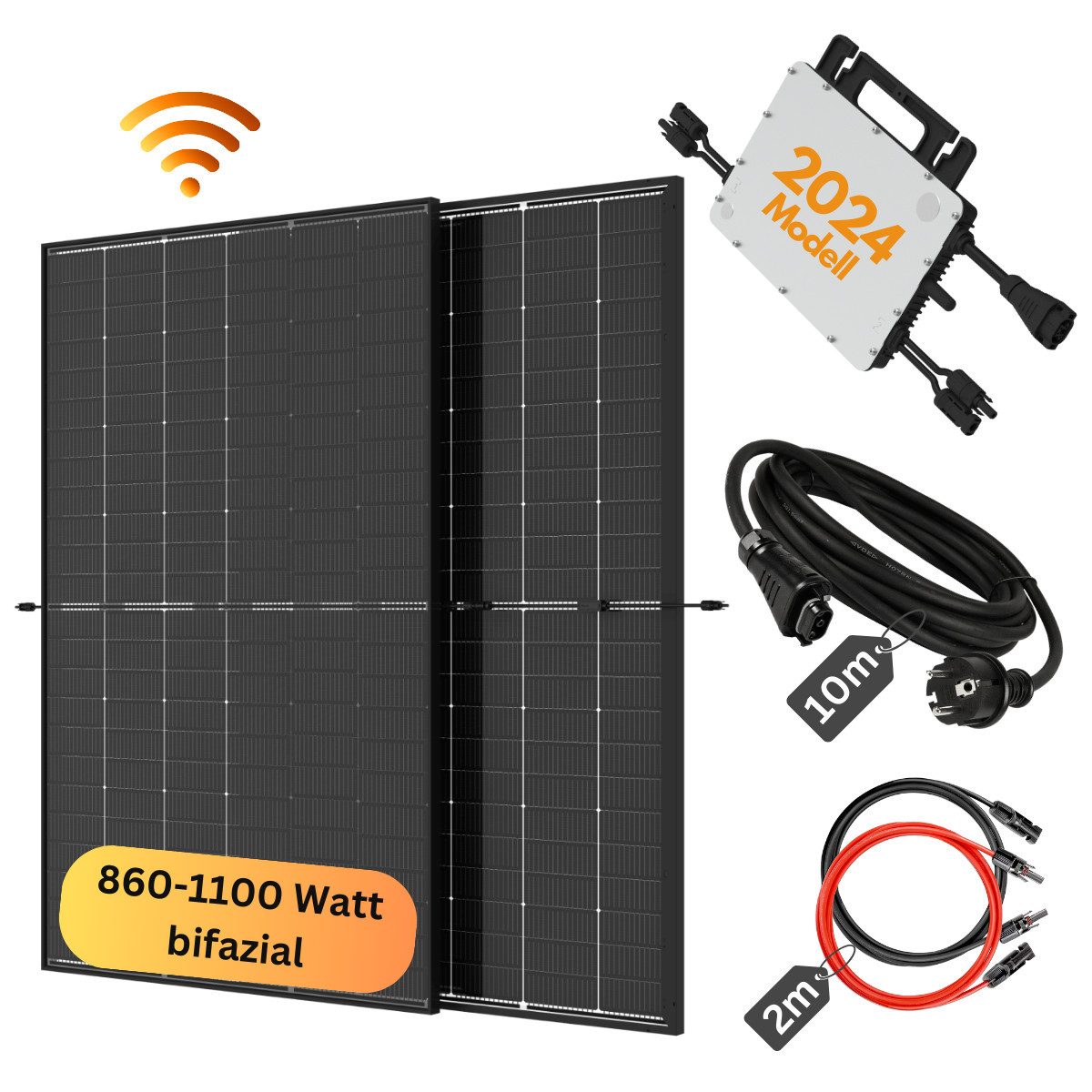 MyVoltaics Balkonkraftwerk MyBasic Balkonkraftwerk 860+ Watt – Premium transparent Variante, (2 Solarmodule TopCON Technologie Bifazial Wechselrichter steckerfertig), Genehmigungsfreies Balkonkraftwerk 860+ Watt im Komplettset