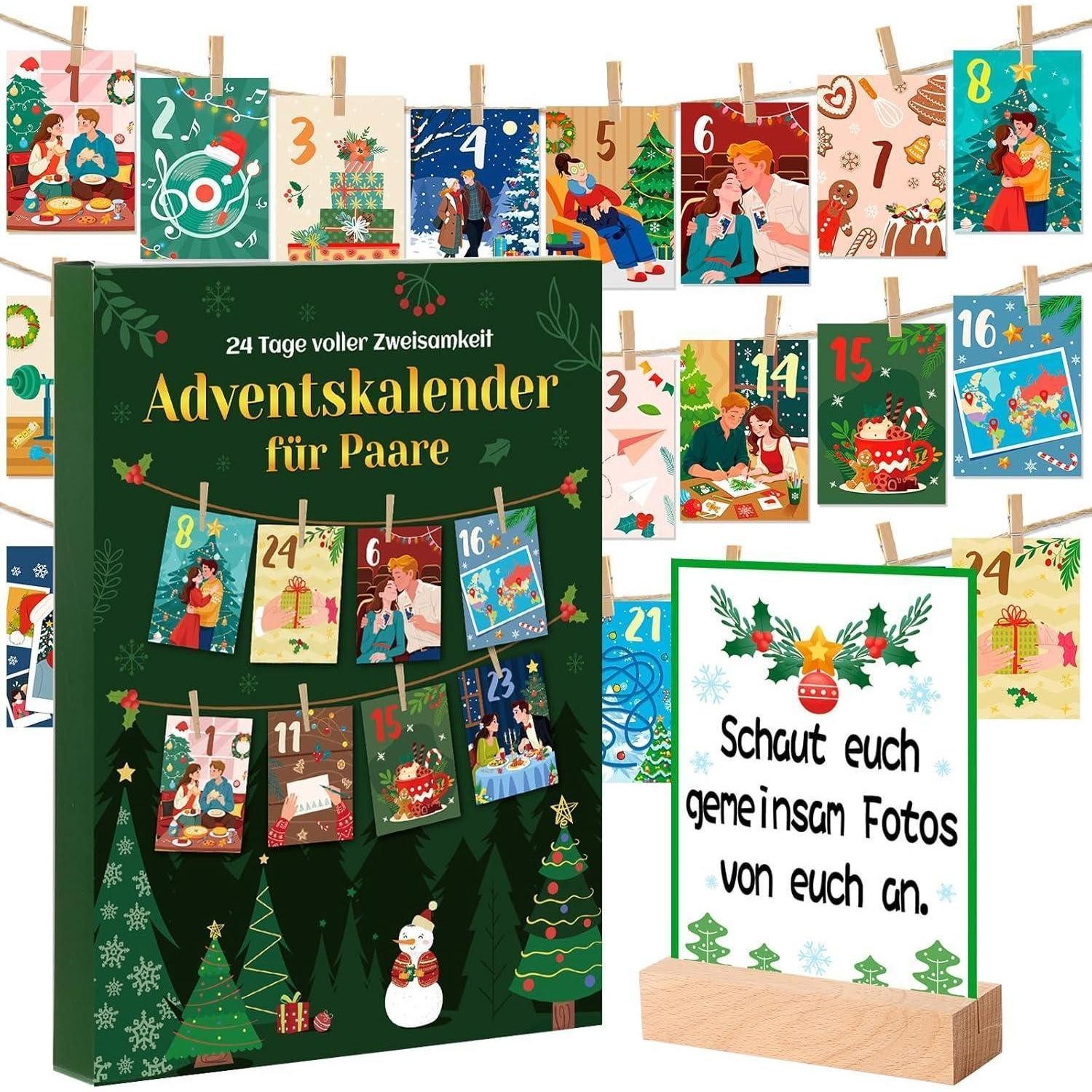 LuxusKollektion Adventskalender Adventskalender für Paare 2025 24 Karten Holzklammern