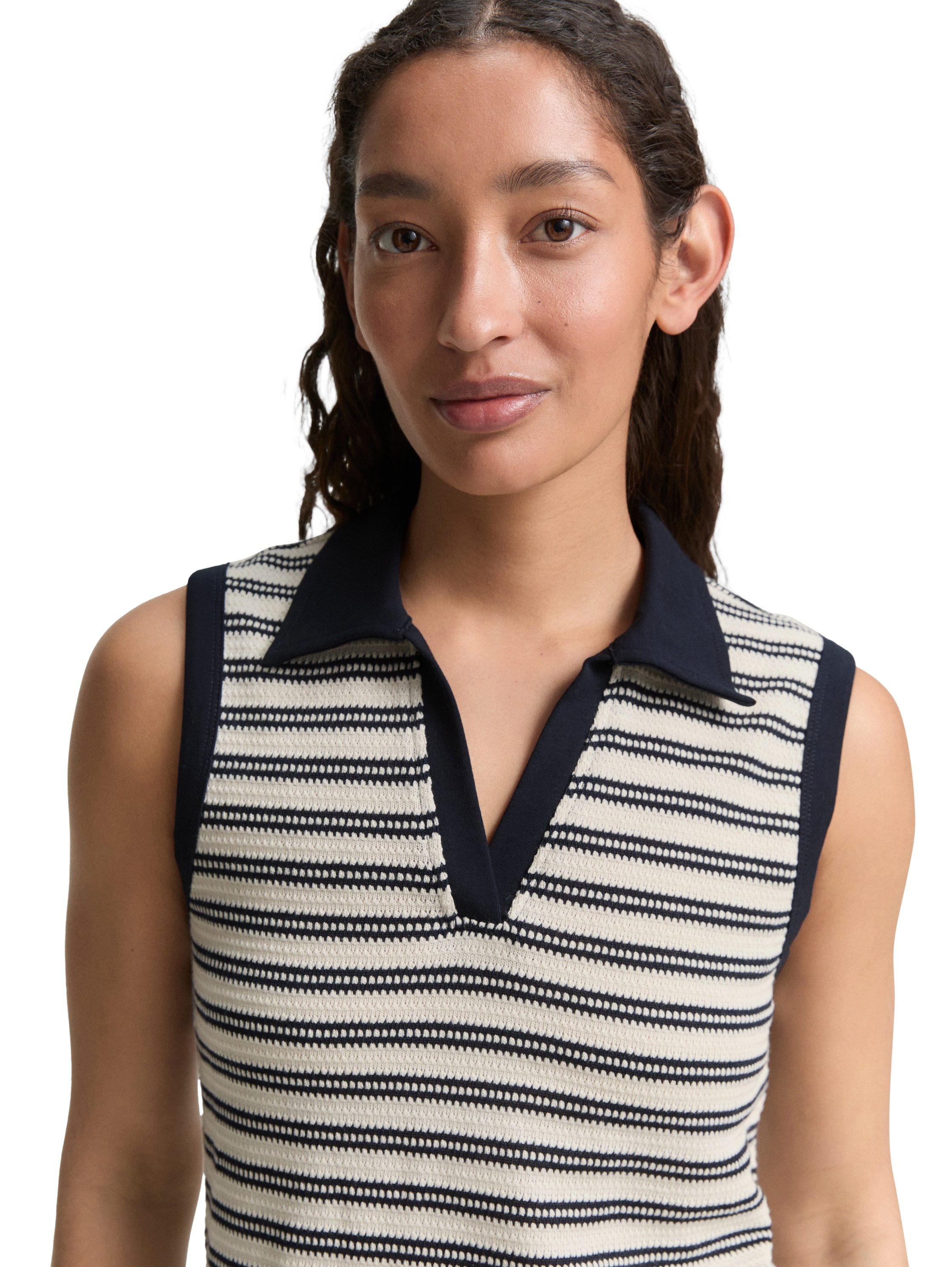 TOM TAILOR Stricktop in Streifen-Optik und mit Polokragen
