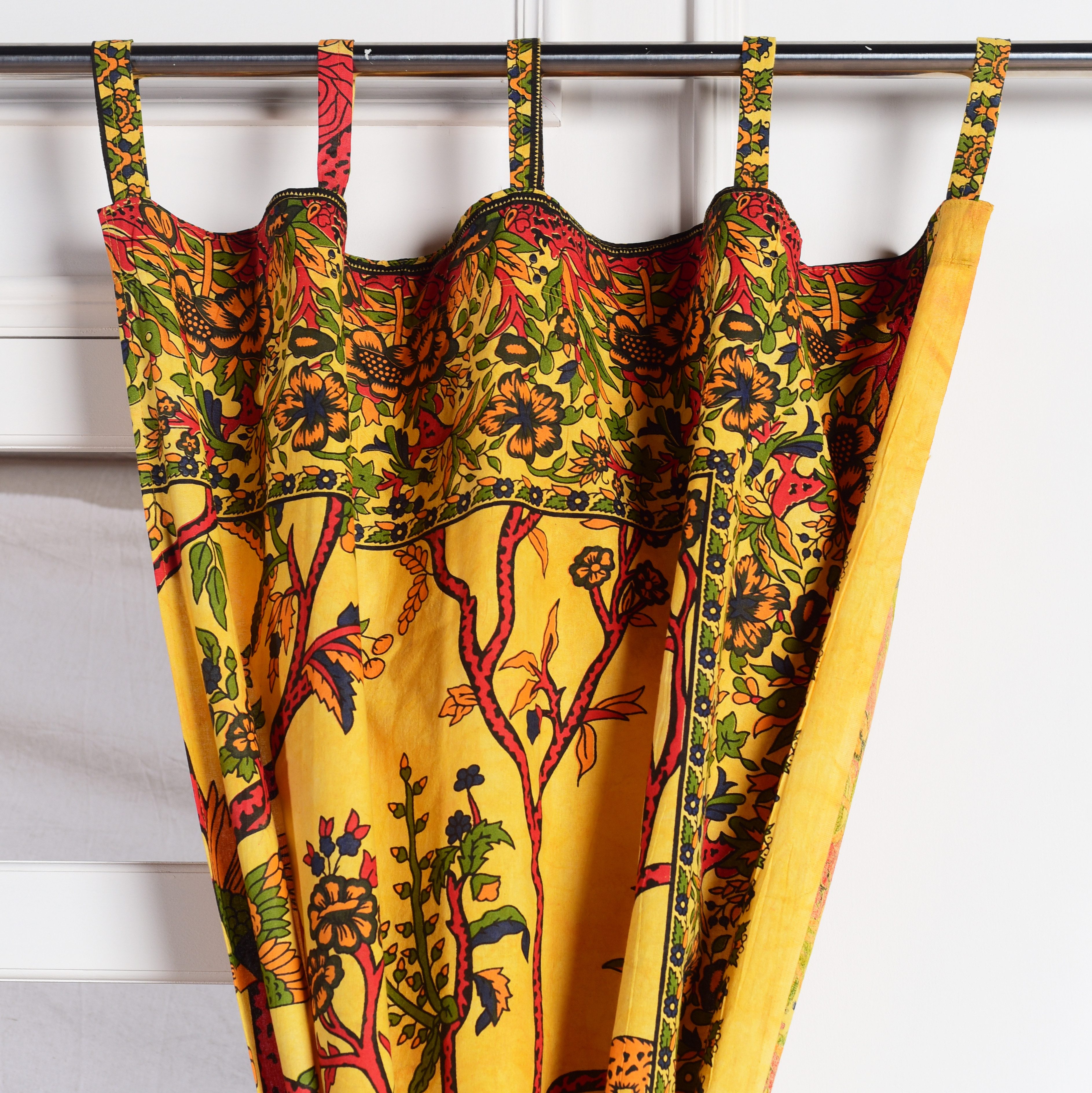 Karmandala Vorhang Lebensbaum Vögel Gardine blickdicht indischer Schlaufenschal 2er-Set, Schlaufen, Baum des Lebens Boho Gardinen aus Baumwolle Vorhang Set – Bild 5 von 5