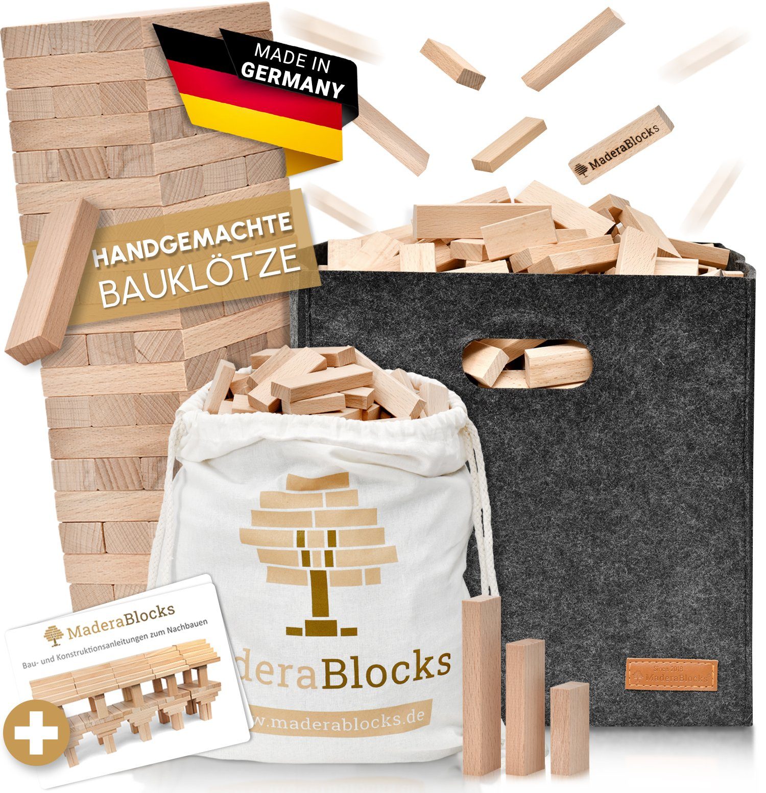 MaderaBlocks Spielbauklötze 200-1.600 Holzbausteine Natur, 100 % Made in DE, Bauklötze, Bausteine, Baumpflanzung - Made in Germany (Ravensburg)