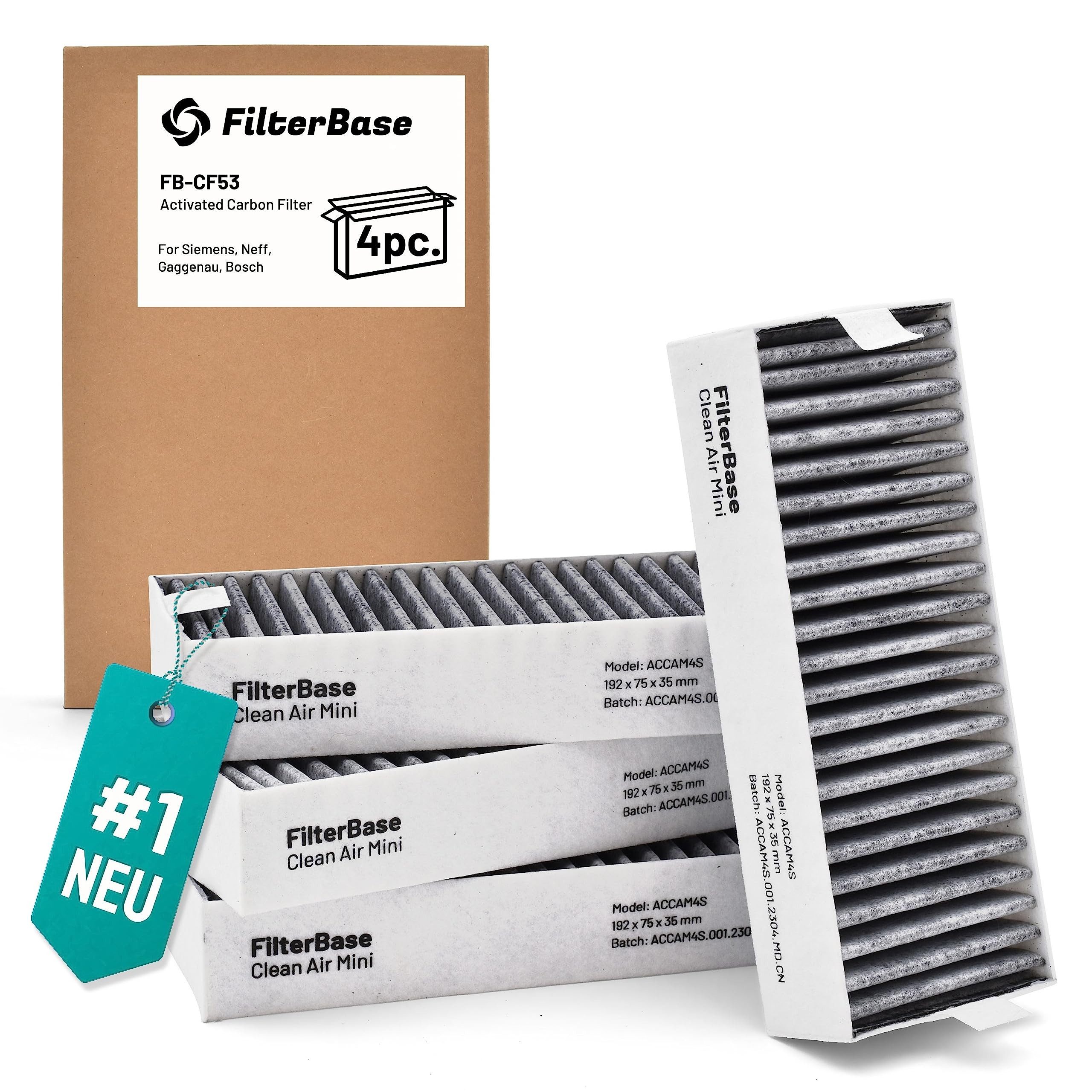 FILTERBASE Kohlefilter FilterBase® Clean Air Aktivkohlefilter 4 Stück - Filter Set