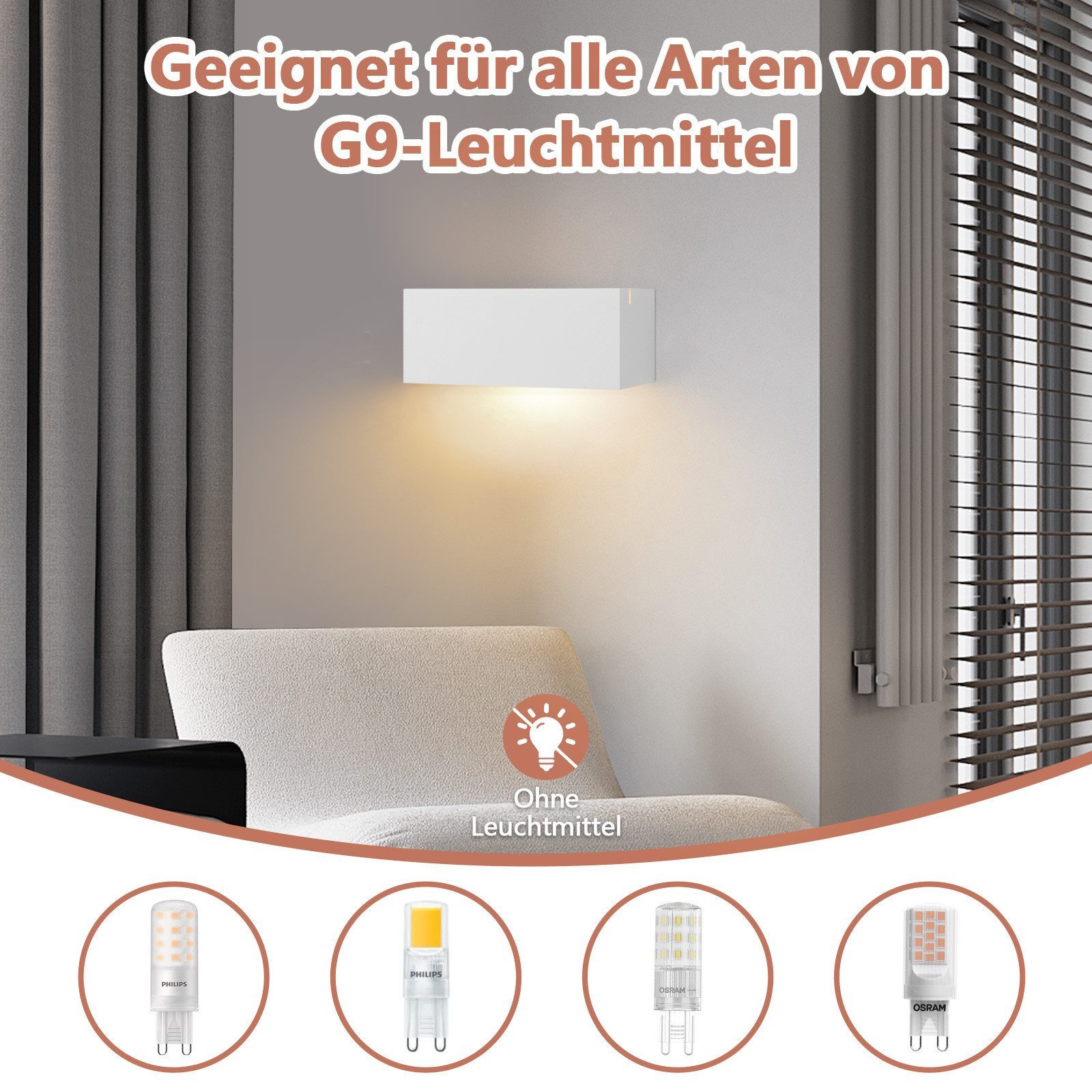 Nettlife Wandleuchte Wandleuchte Innen Weiß Gipsleuchte G9, LED wechselbar, günstig online kaufen