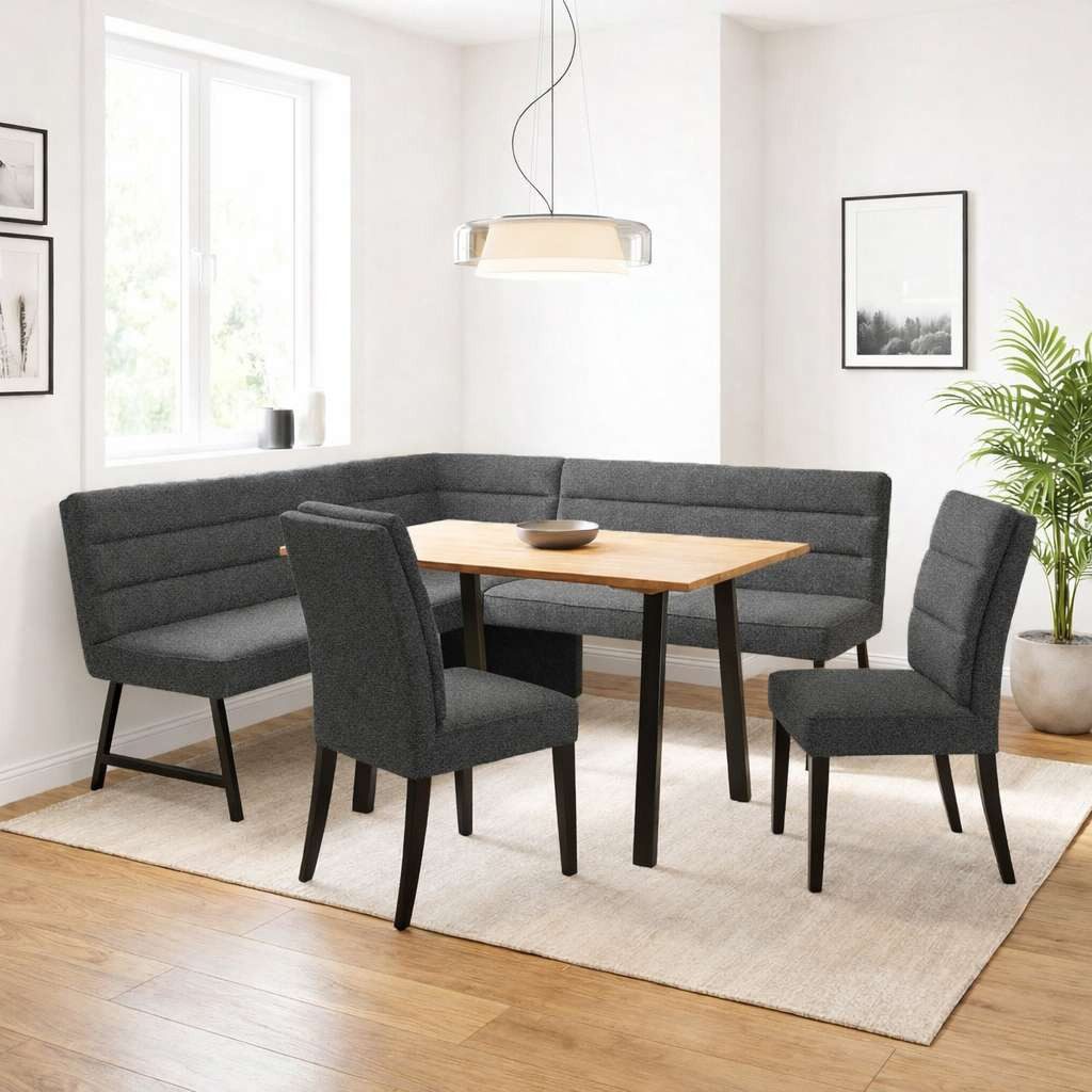 OTTO home Eckbankgruppe Oregon Essecke, Sitzgruppe, Küchenbankgruppe, (Set, 4-tlg., 4er), Eckbank mit Metallfüßen, Esstisch in Eiche massiv