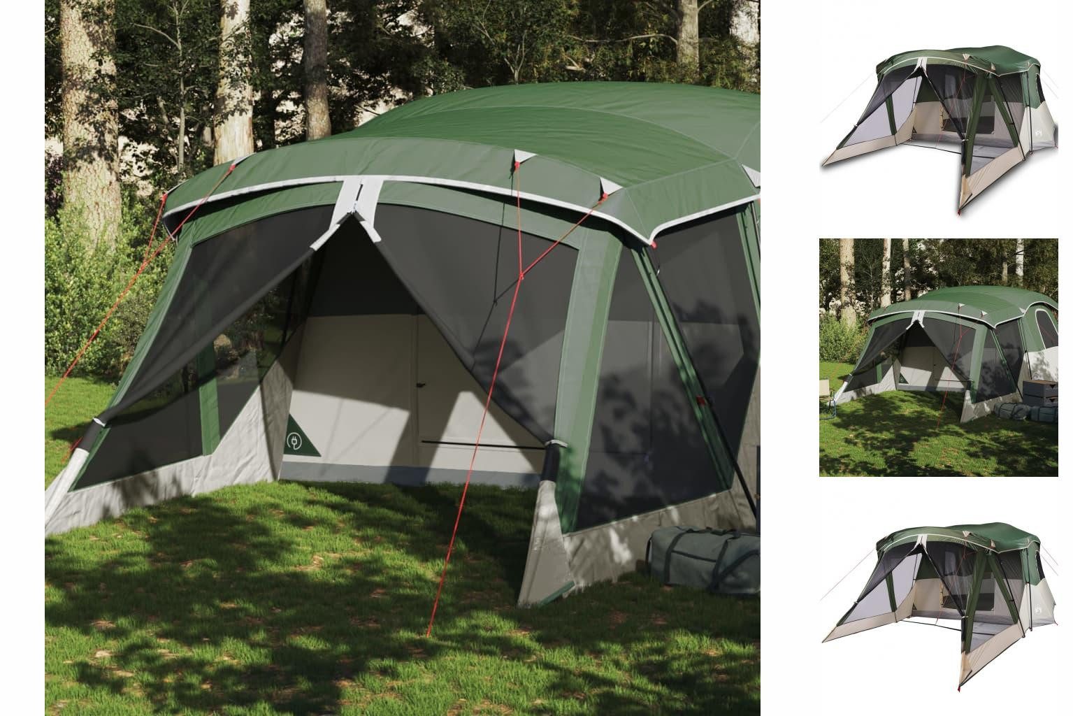 vidaXL Vorzelt Campingzelt mit Vorzelt 4 Personen Grün Wasserdicht
