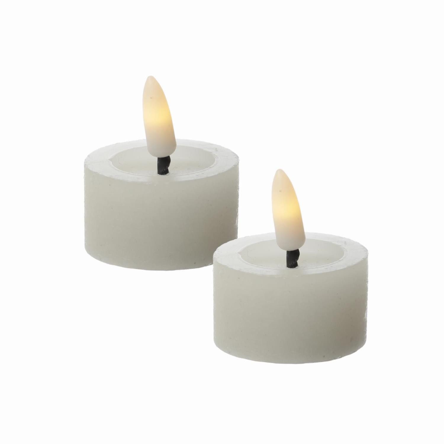 LED-Kerze LED Teelichter Lina Rustik Optik mit Batterien Echtwachs 4,4cm 2Stück