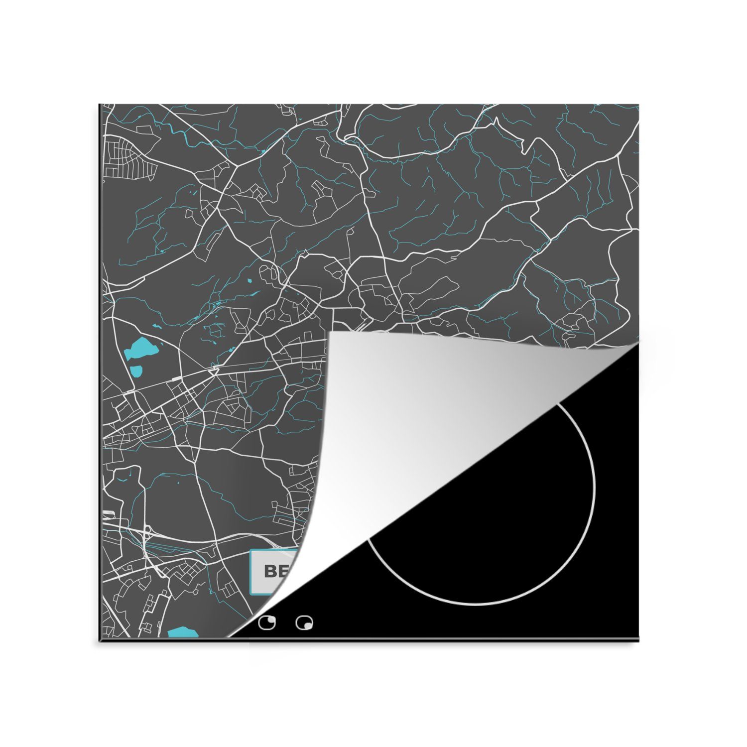 Deutschland, Herdblende-/Abdeckplatte MuchoWow 78x78 für tlg), Vinyl, (1 Blau Bergisch Ceranfeldabdeckung, cm, - küche - - Stadtplan Gladbach Arbeitsplatte - Karte