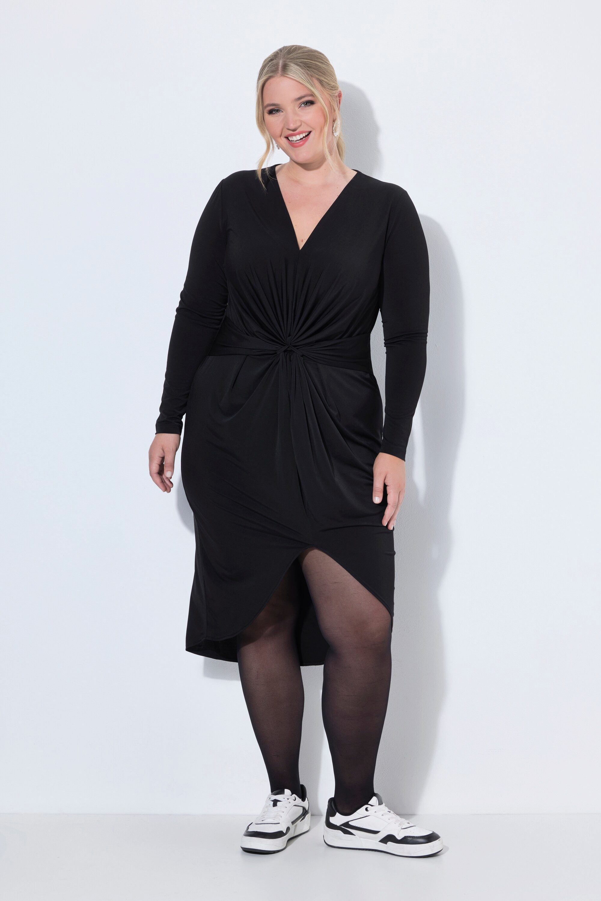 MIAMODA Jerseykleid Jerseykleid A-Linie Midilänge Drapierung Langarm