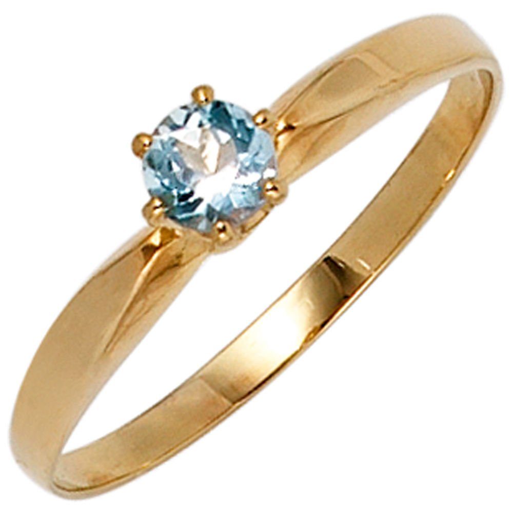 Schmuck Krone Silberring Ring mit Aquamarin hellblau & 585 Gelbgold, Gold 585