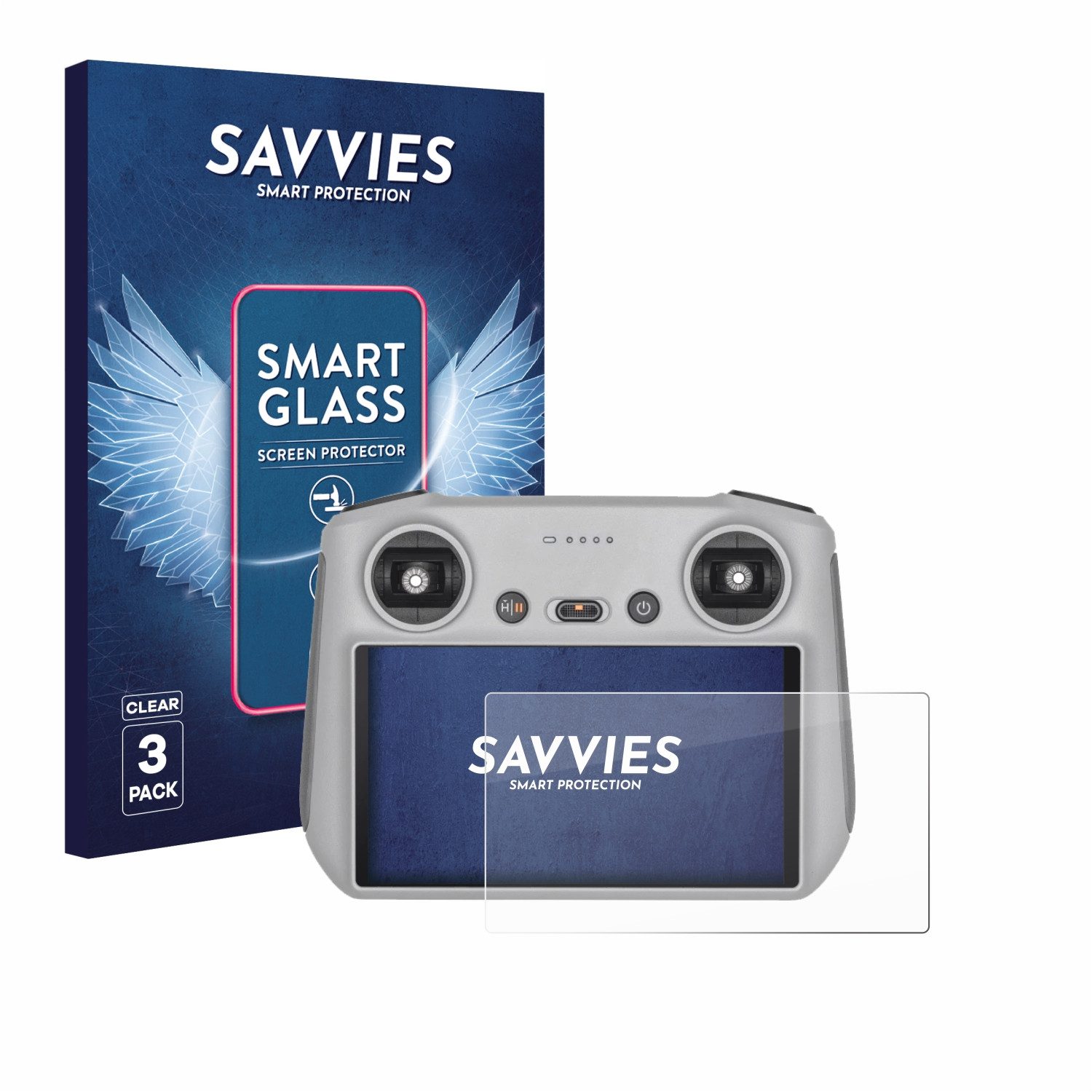 Savvies Displayschutzglas Schutzglas Panzer für DJI RC Controller, 3 Stück, Schutzfolie Display Schutz Glas Folie klar