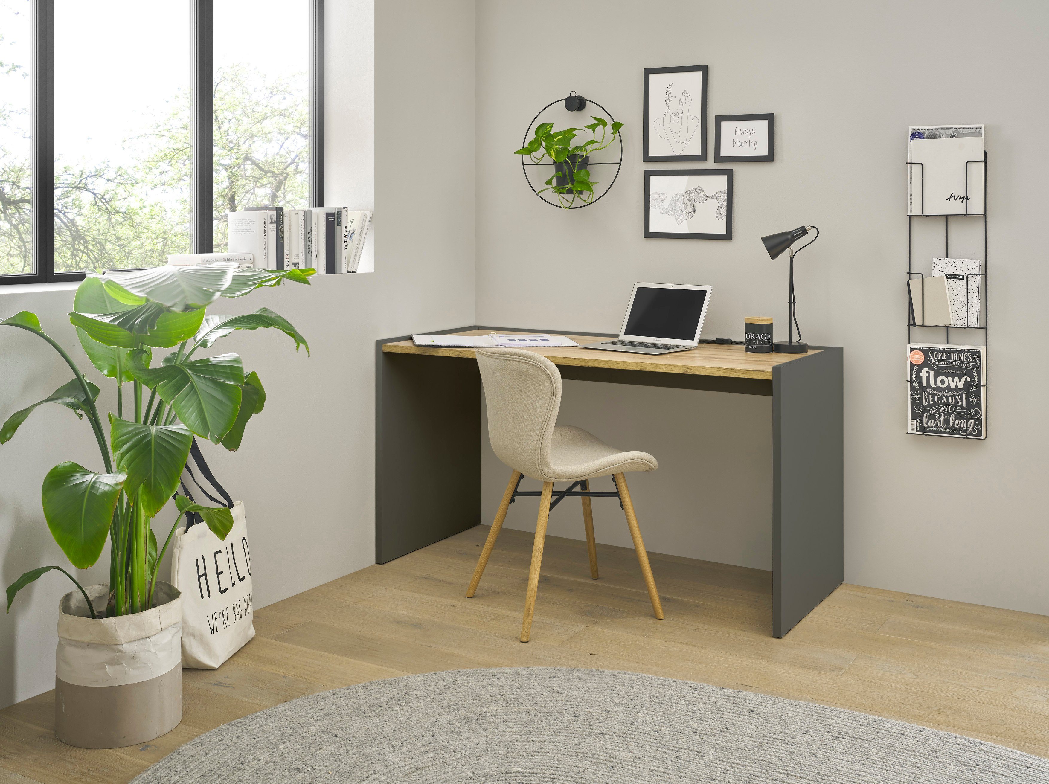Home Office, Anthrazit Breite 143 INOSIGN wohnliches Computertisch, cm zeitlos moderner Schreibtisch CiTY/GiRON,