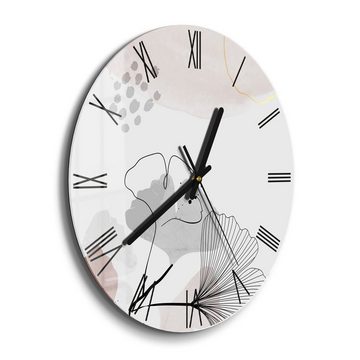 DEQORI Wanduhr 'Dekorativer Gingko-Banner' (Glas Glasuhr modern Wand Uhr Design Küchenuhr)