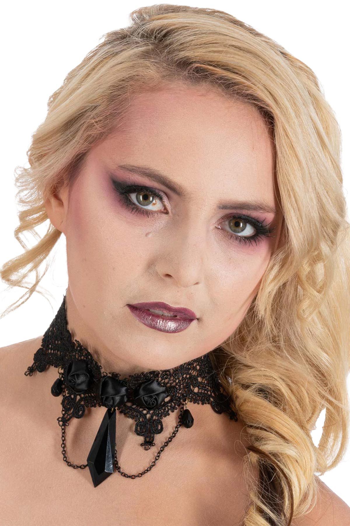Kostüm Gothik Halsband 'Black Roses and Pearls', Schwarz