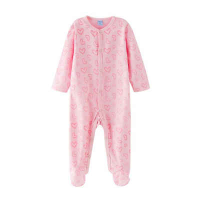 suebidou Pyjama Schlafoverall für Babys Kleinkinder Schlafanzug Einteiler Herzprint
