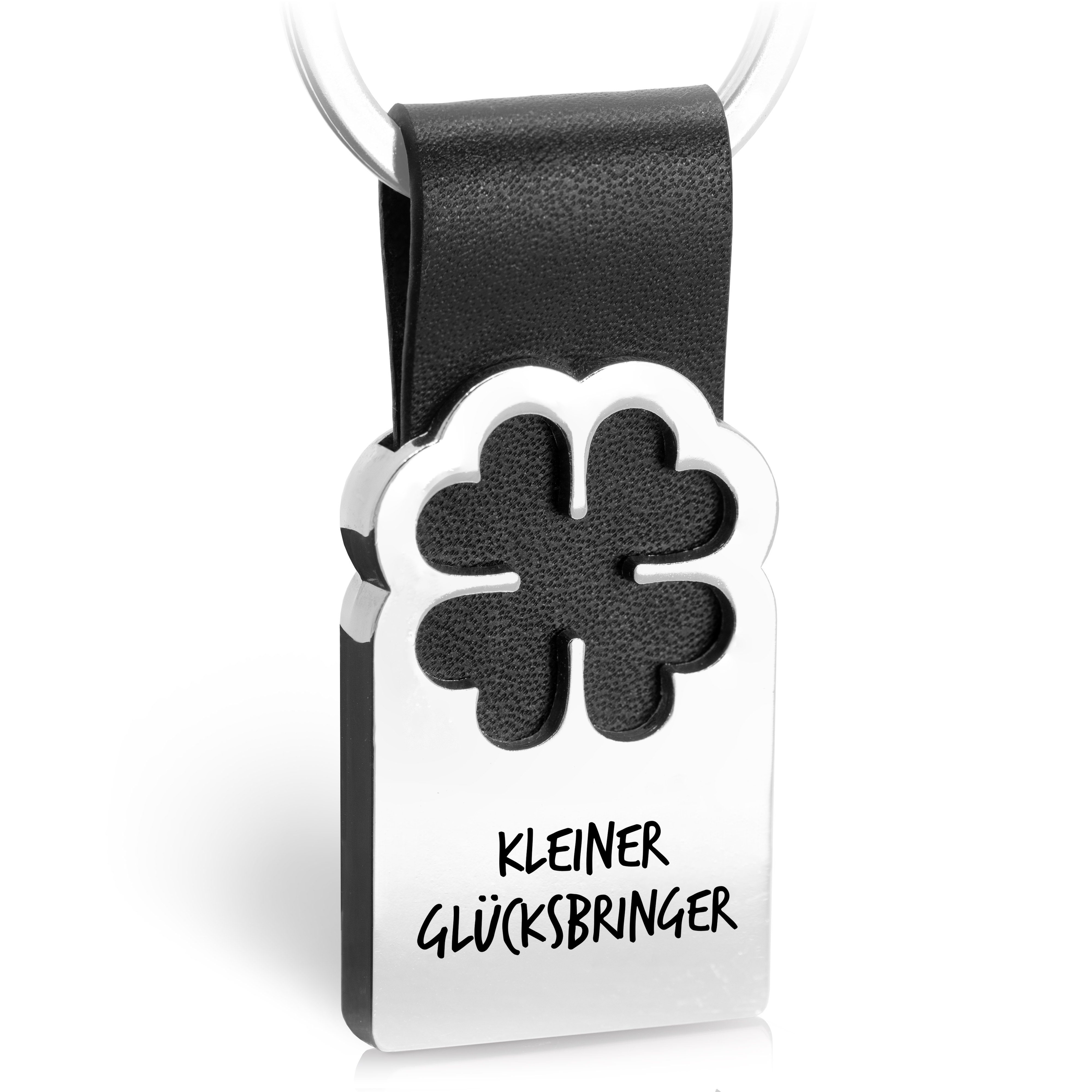 FABACH Schlüsselanhänger Leder mit Kleeblatt und Gravur - Viel Erfolg - Viel Glück Geschenk Kleiner Glücksbringer