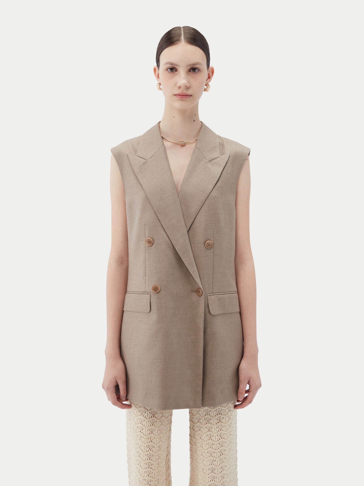 GOBI Cashmere Strickweste Naturfarbe Kaschmir Zweireiher Weste