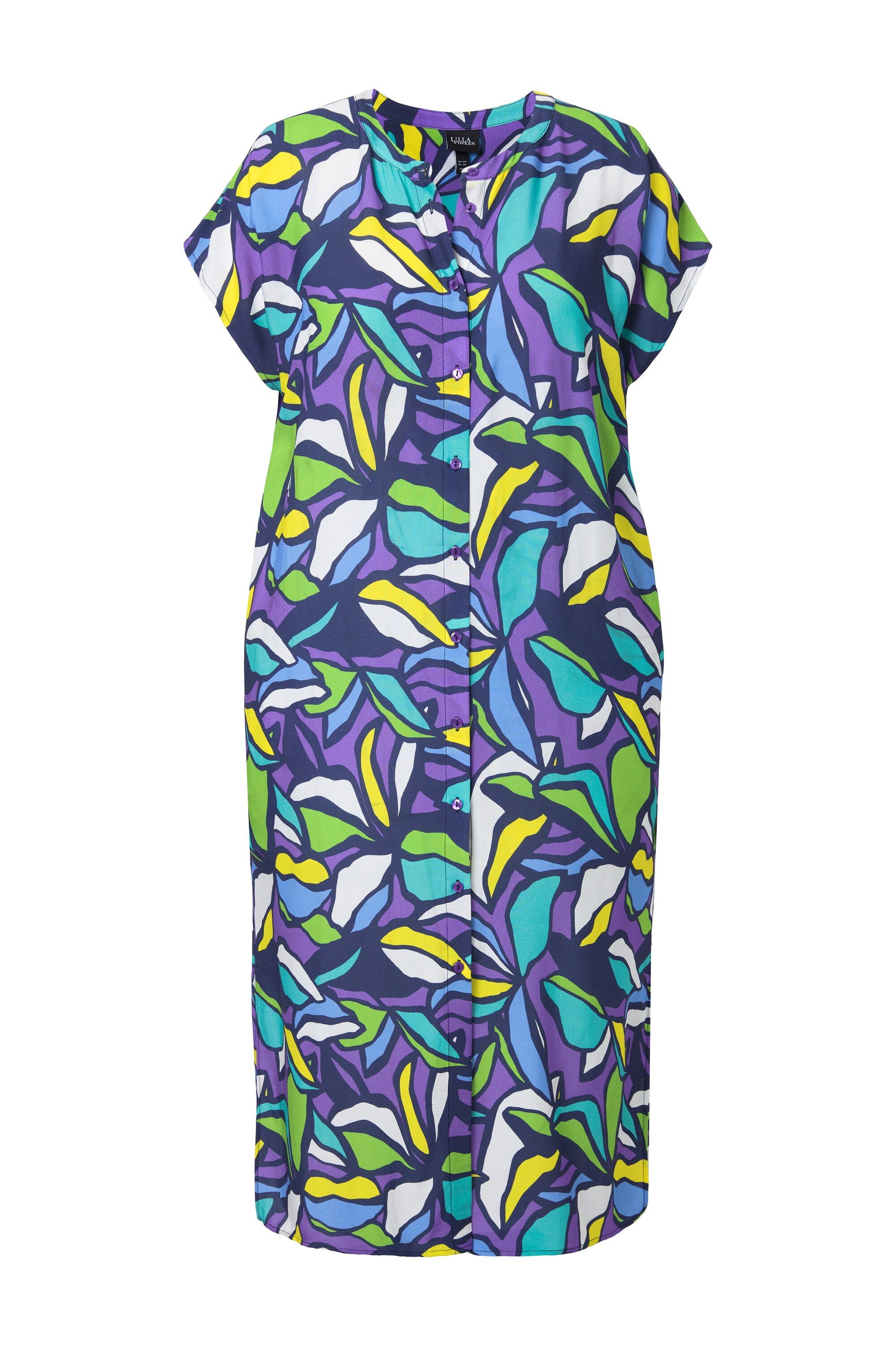 Ulla Popken Midikleid Midikleid Blätter Oversized Stehkragen Halbarm – Bild 2 von 4