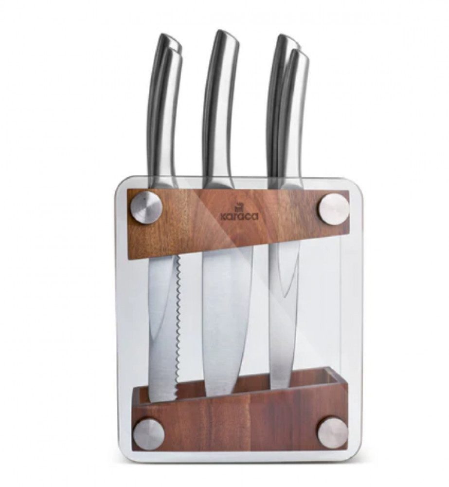 Besteck-Set Karaca Venus 6-teiliges Messer Kochmesser Set im Glassblock