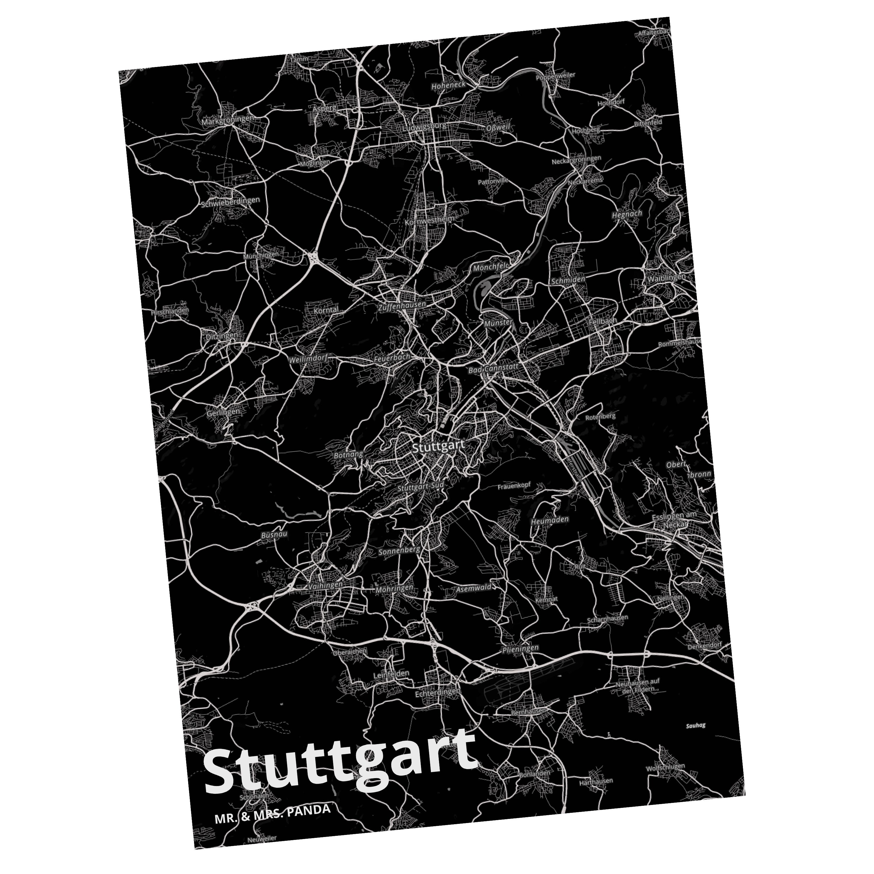 Mr. & Mrs. - Dorf, Gebu Geschenk, Ort, Grußkarte, Panda Stuttgart Dankeskarte, Städte, Postkarte