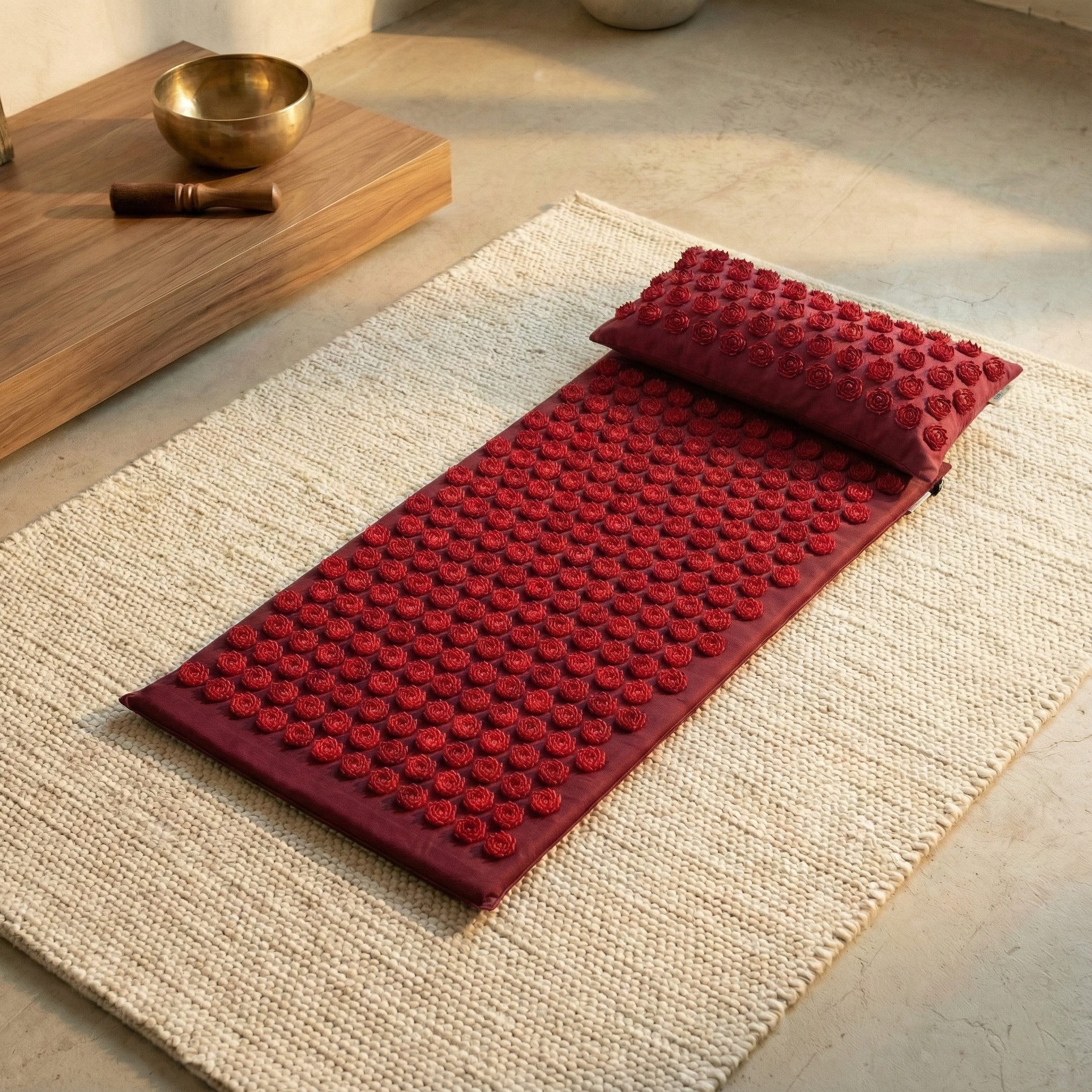 Yogistar Akupressurmatte Akupressur-Set akupress relax lotus - Bio-Baumwolle (Akupressur-Matte, Akupressur-Kissen, 2-St., Akupressur-Matte, Akupressur-Kissen), Akupressurmatte & Nackenkissen im Lotus-Design aus Bio-Baumwolle