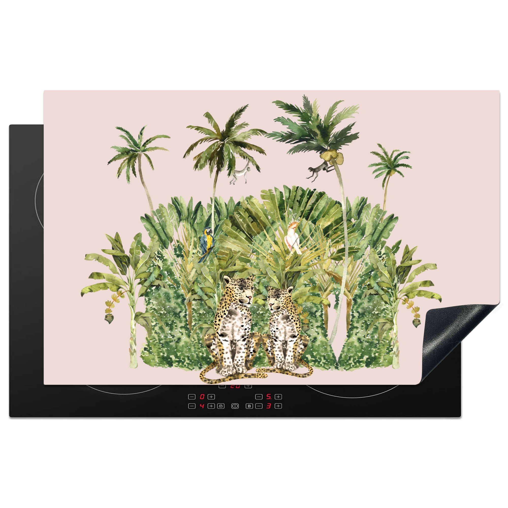 MuchoWow Herdblende-/Abdeckplatte Dschungel - Tiere - Bäume, Vinyl, (1 tlg), 81x52 cm, Induktionskochfeld Schutz für die küche, Ceranfeldabdeckung
