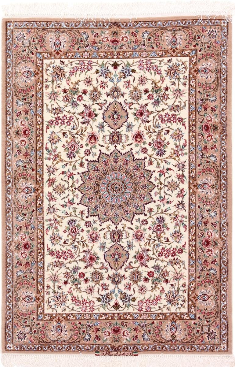 Orientteppich Isfahan Seidenkette 111x161 Handgeknüpfter Orientteppich, Nain Trading, rechteckig, Höhe: 8 mm