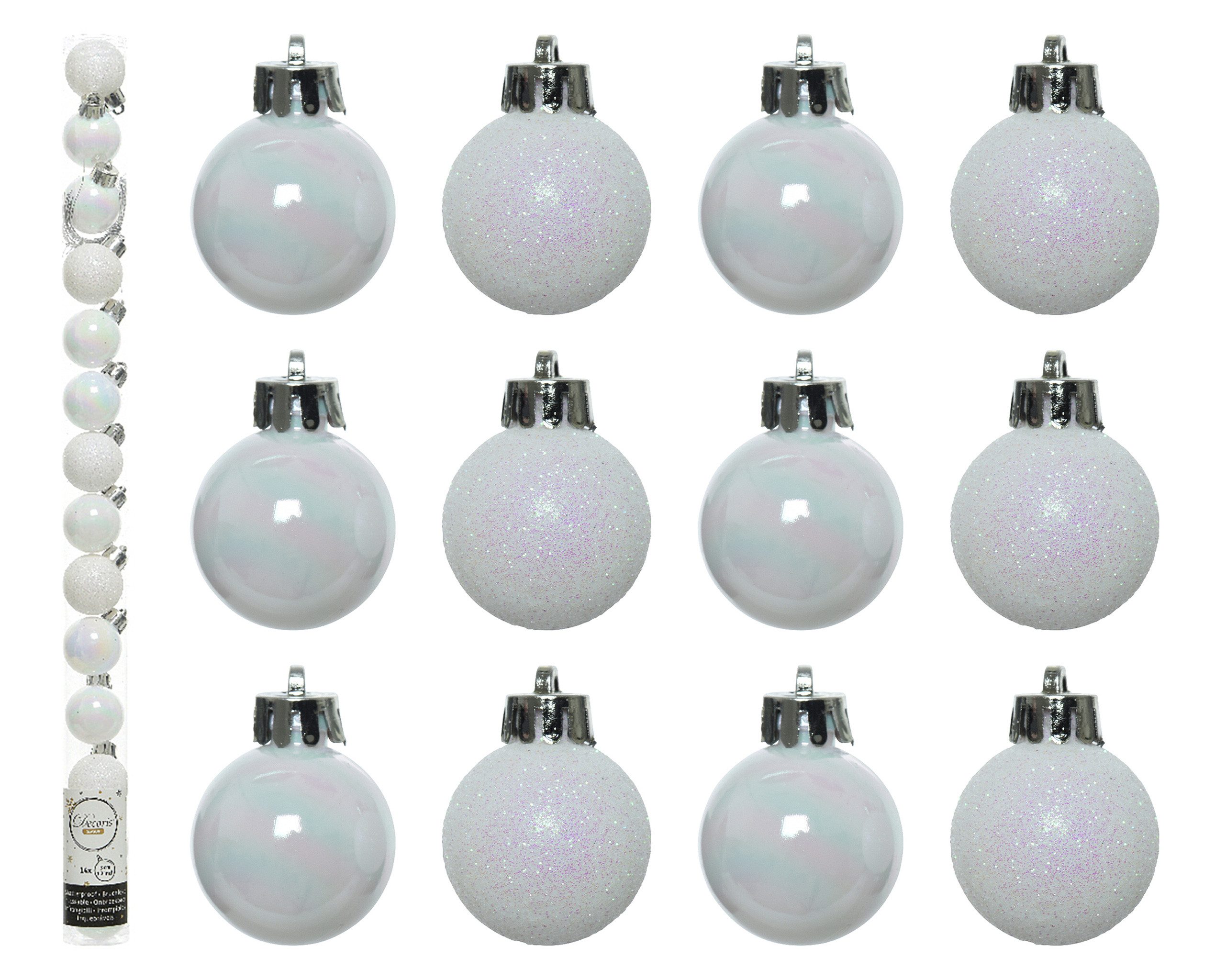 Kaemingk Weihnachtsbaumkugel, Weihnachtskugeln Kunststoff 3cm 14er Set - Weiß irisierend